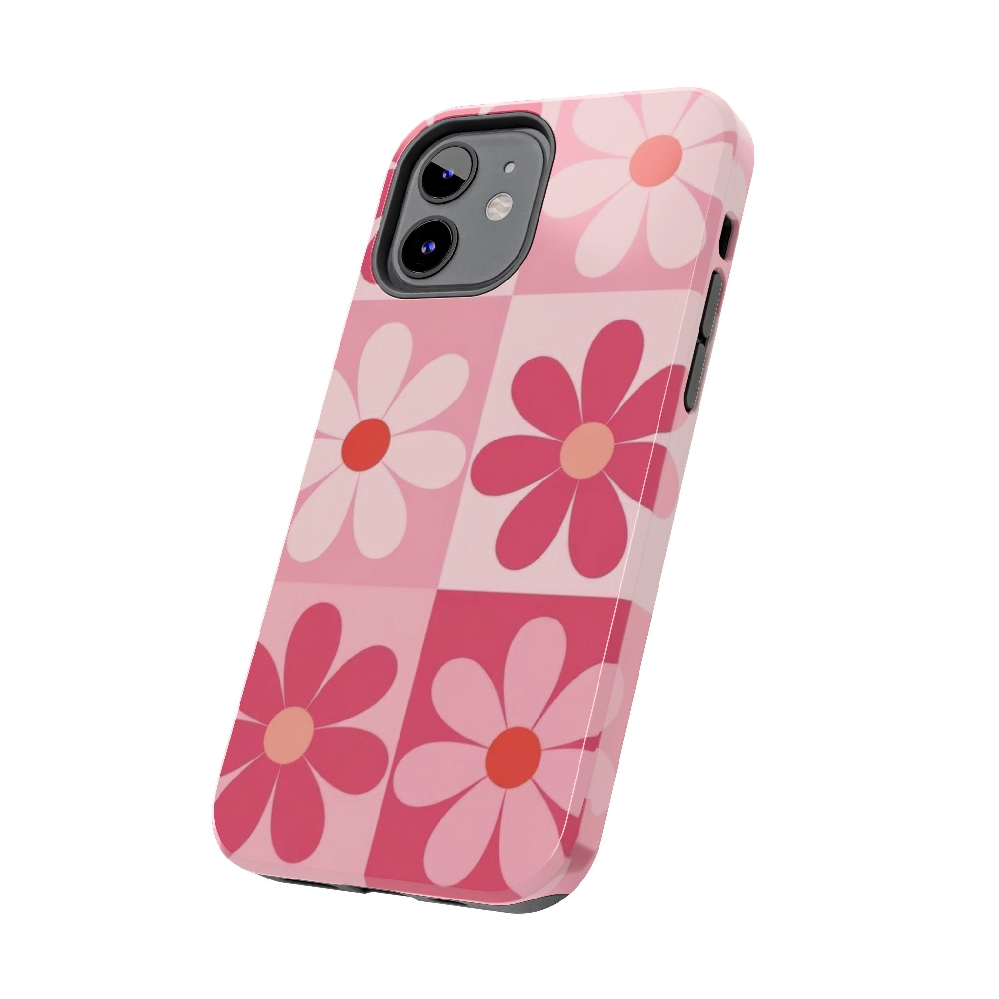 Pink Retro Daisy Phone Case — Tough Shockproof Floral iPhone Cover