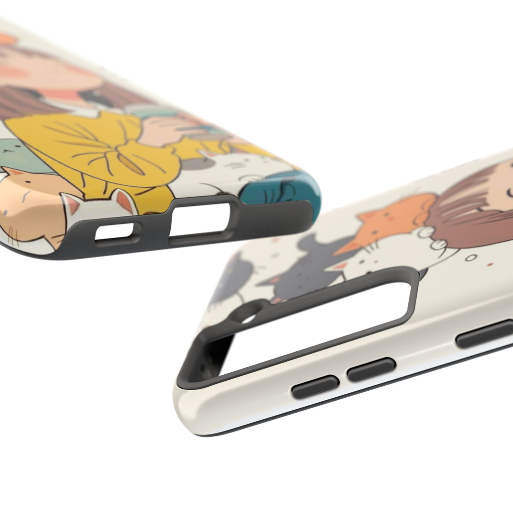 Girl with Cats Phone Case | Cute Cat Stack Illustration