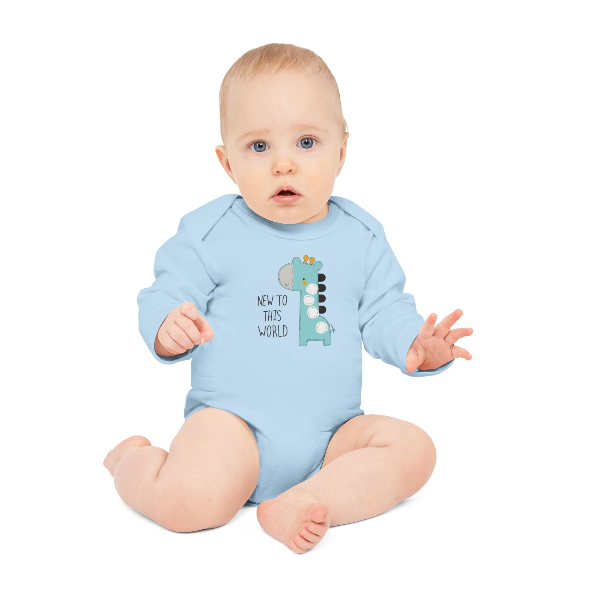 New to This World Baby Bodysuit — Organic Long-Sleeve Giraffe Baby Onesie
