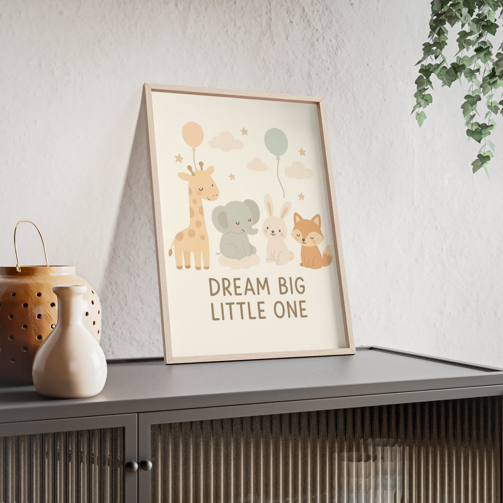 Dream Big Little One Nursery Poster — Woodland Animals Framed Wall Art
