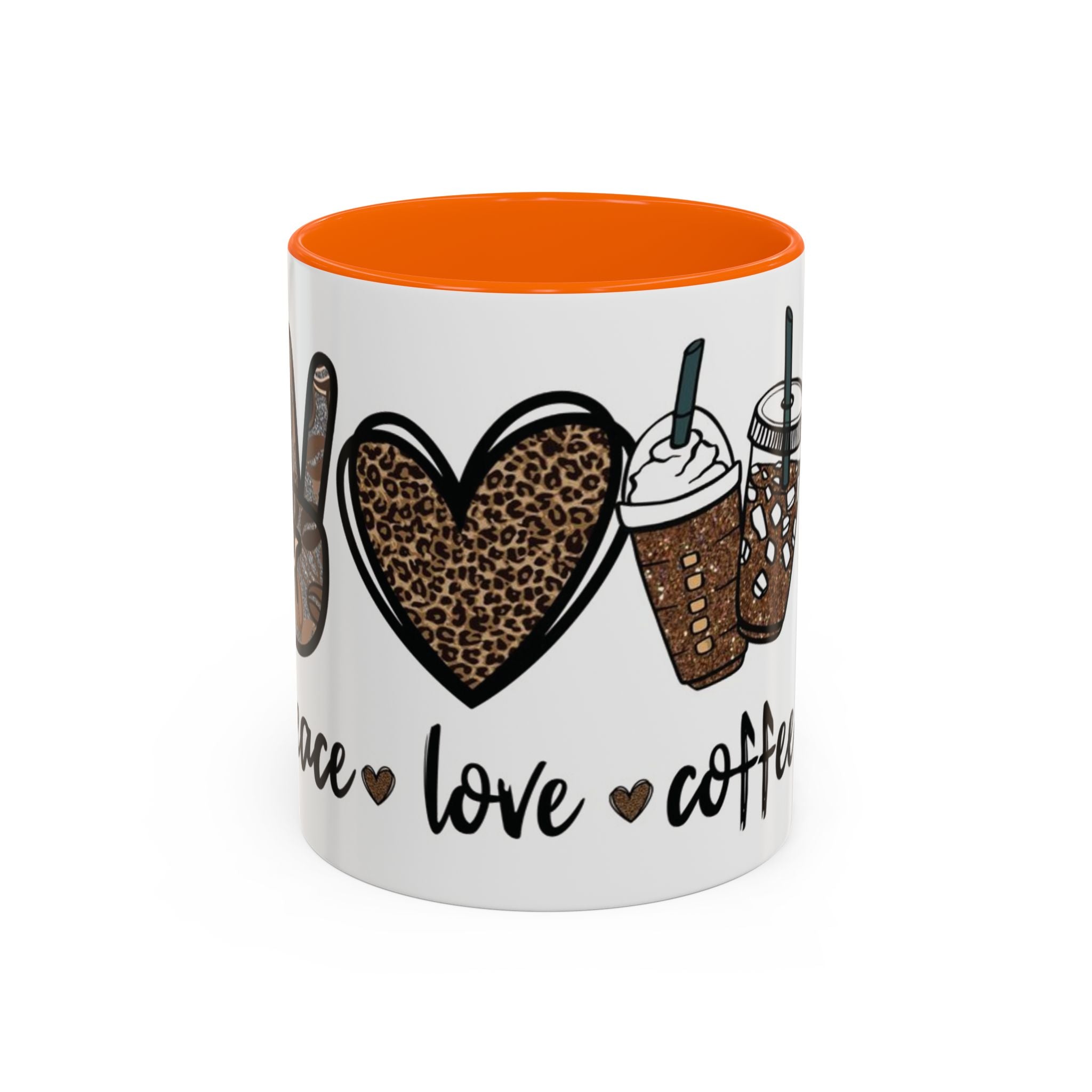 Coffee Love Accent Mug — Leopard Print Peace, Heart & Coffee Design (11/15oz)