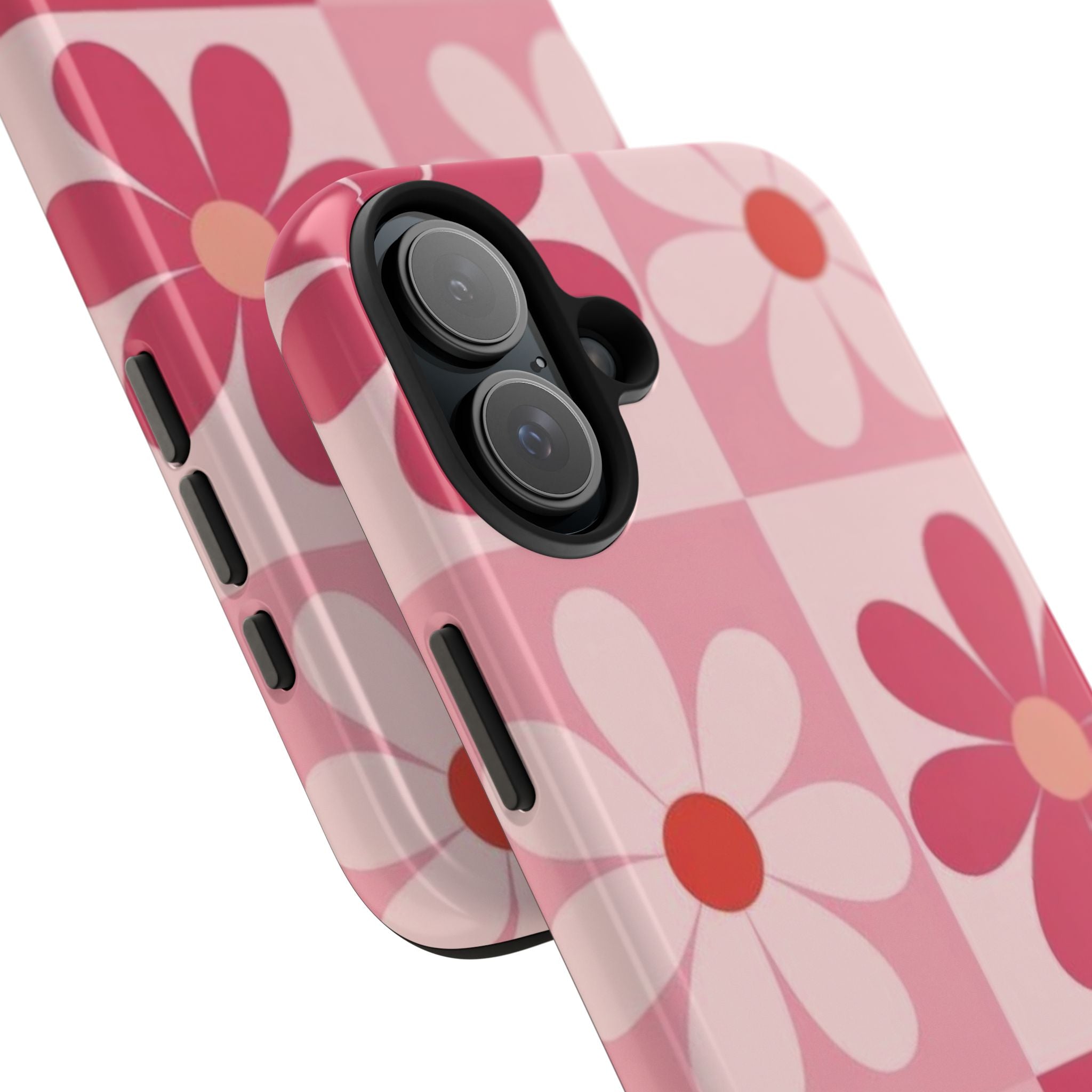 Pink Retro Daisy Phone Case — Tough Shockproof Floral iPhone Cover