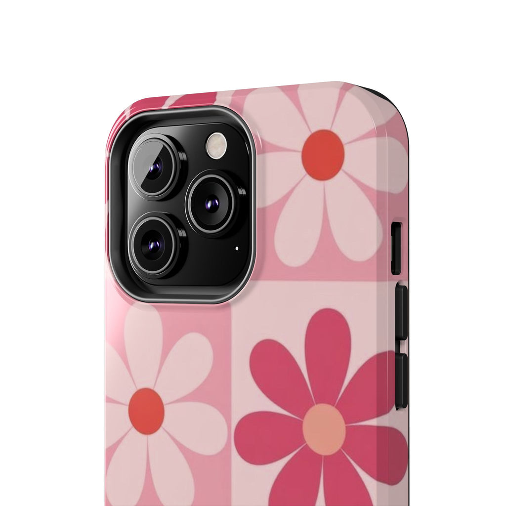 Pink Retro Daisy Phone Case — Tough Shockproof Floral iPhone Cover