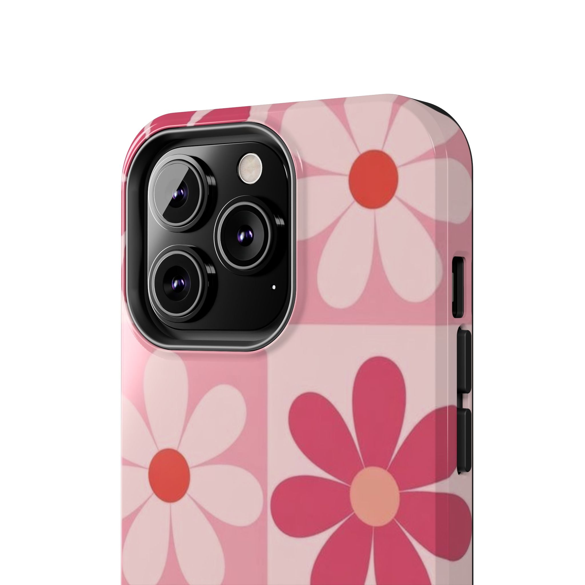 Pink Retro Daisy Phone Case — Tough Shockproof Floral iPhone Cover