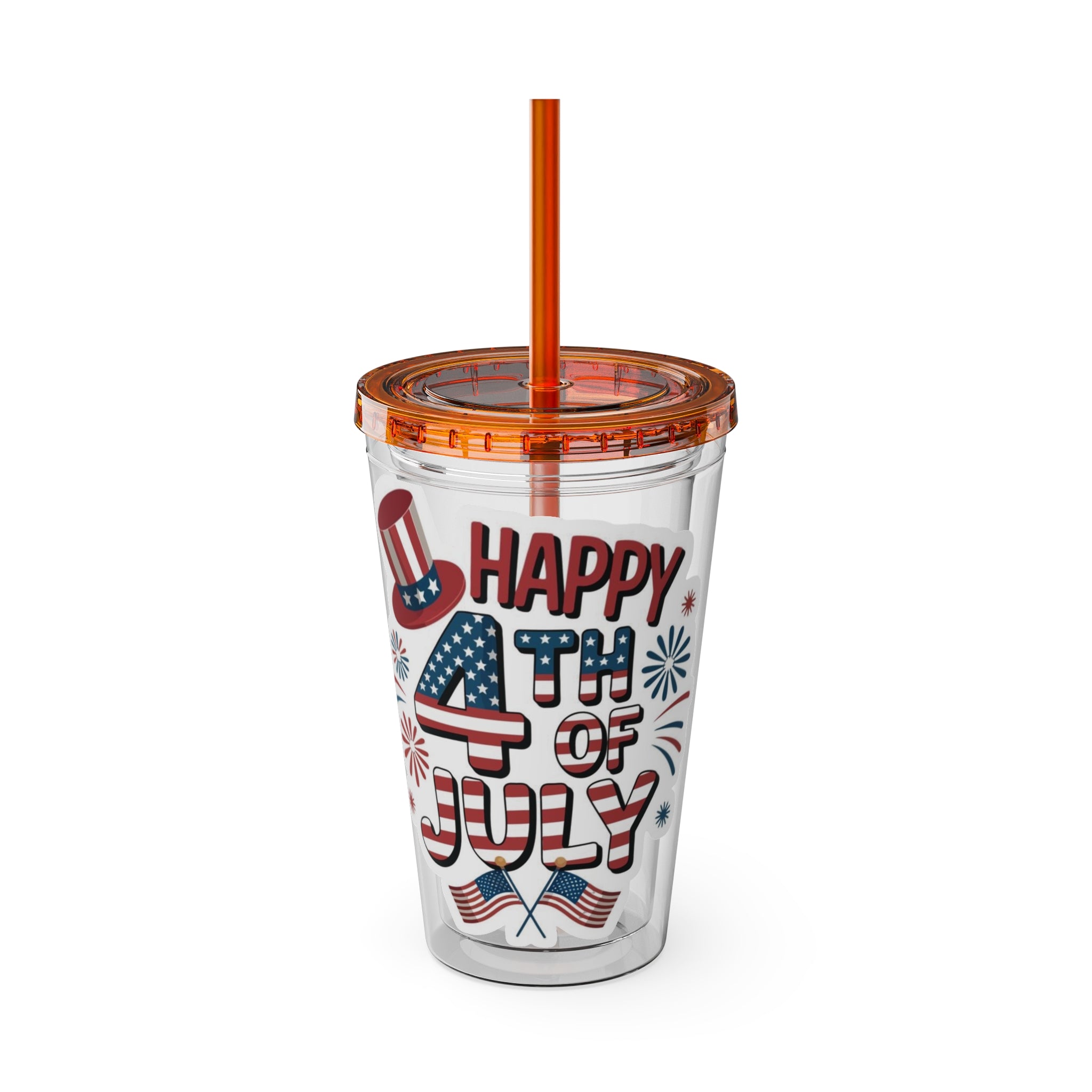 Happy 4th of July Tumbler | 16oz Straw Cup, Patriotic Fireworks Flag Design