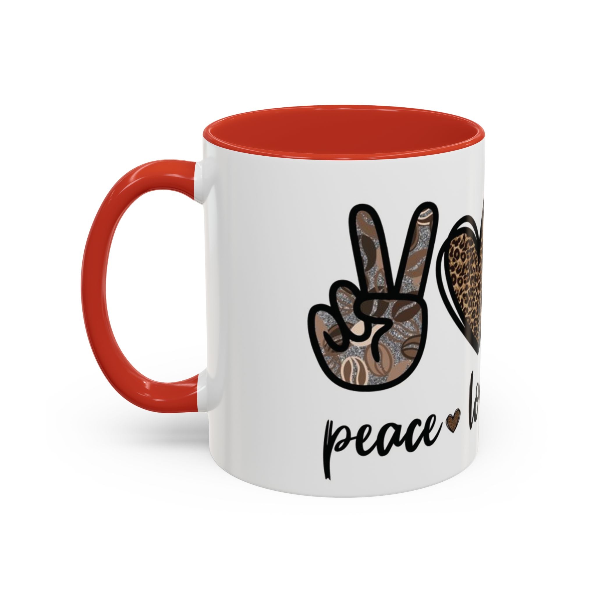 Coffee Love Accent Mug — Leopard Print Peace, Heart & Coffee Design (11/15oz)