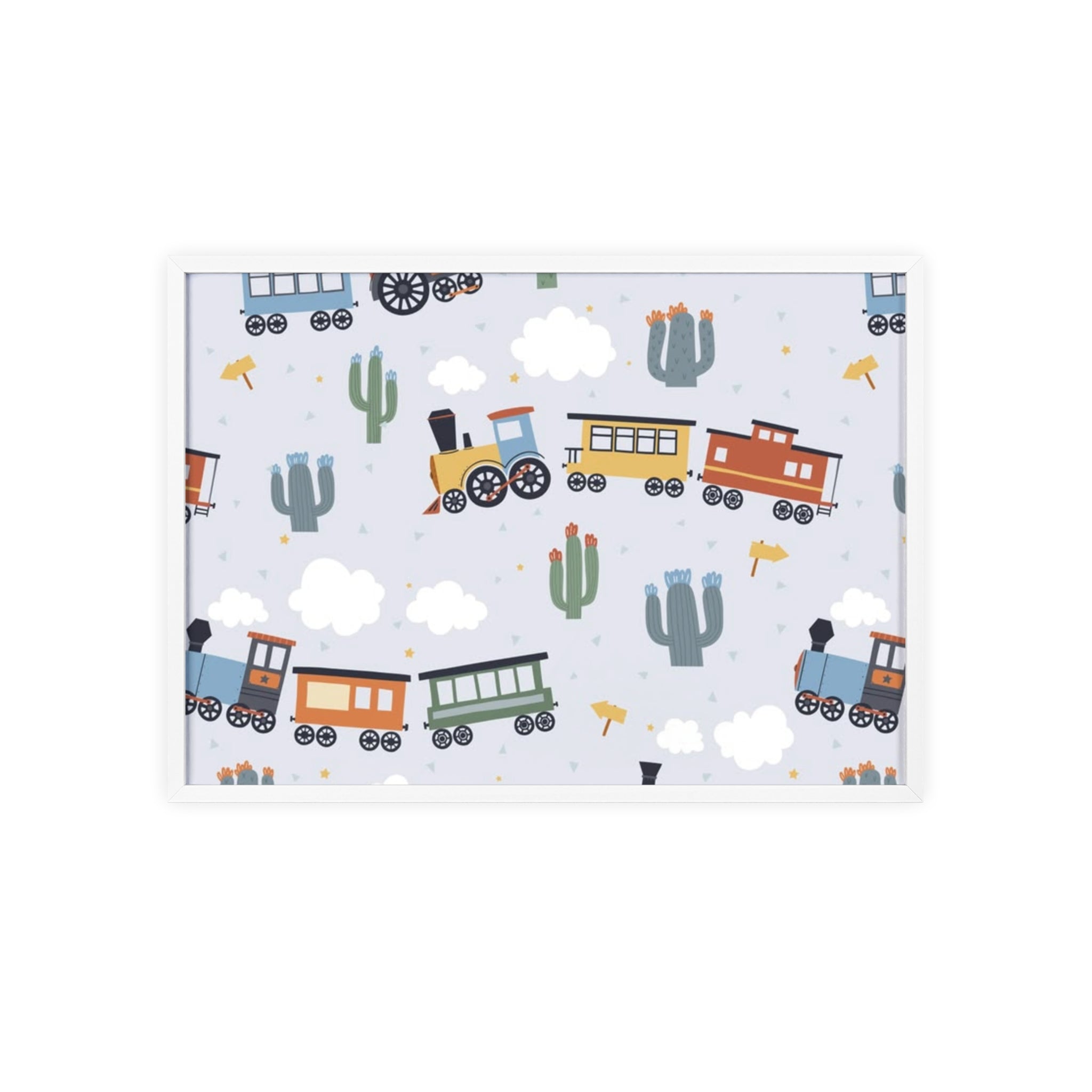 Kids' Train Poster with Wooden Frame — Nursery Wall Art, Playroom Decor