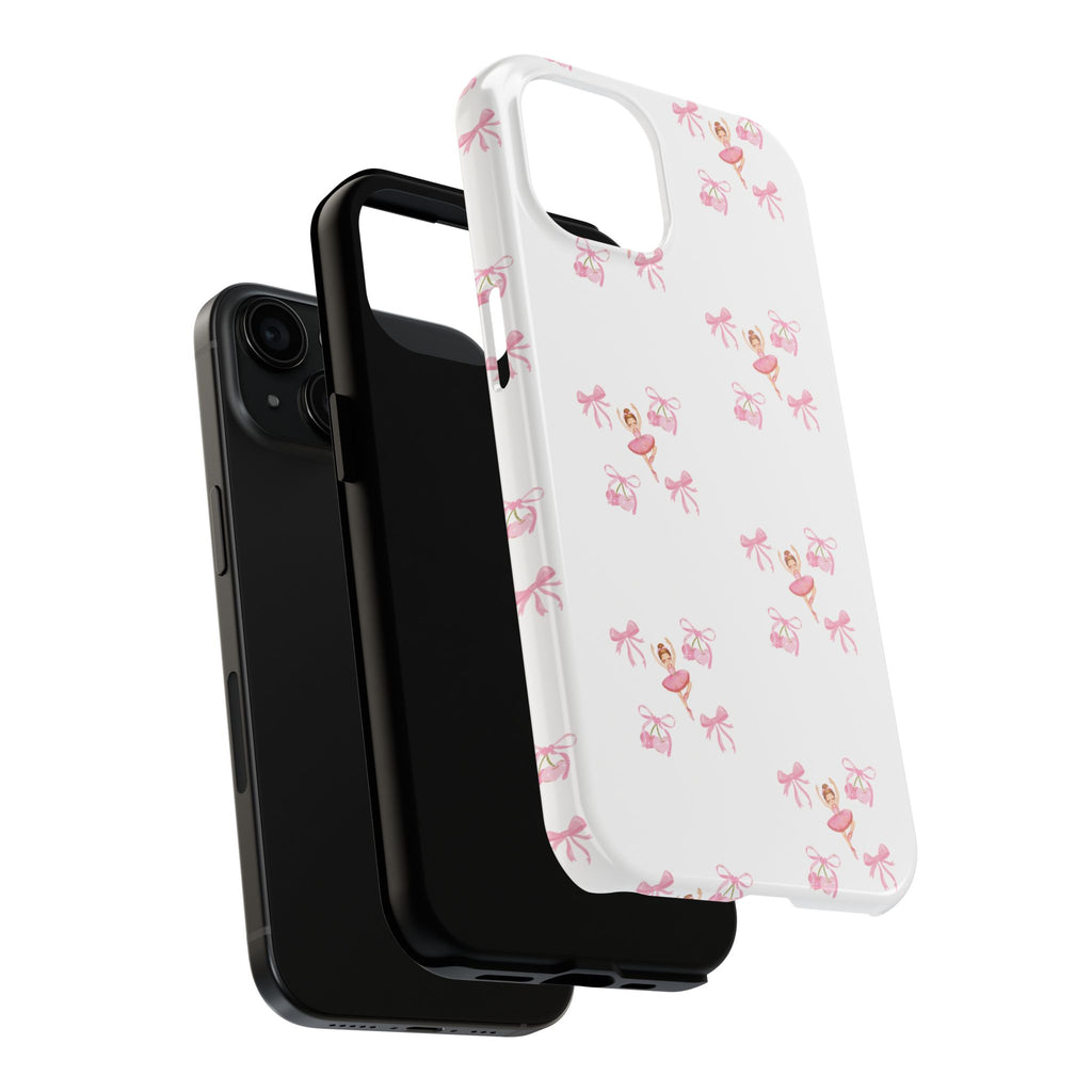 Pink Ballet Pattern Tough Phone Case — Cute Ballerina & Ribbon Design