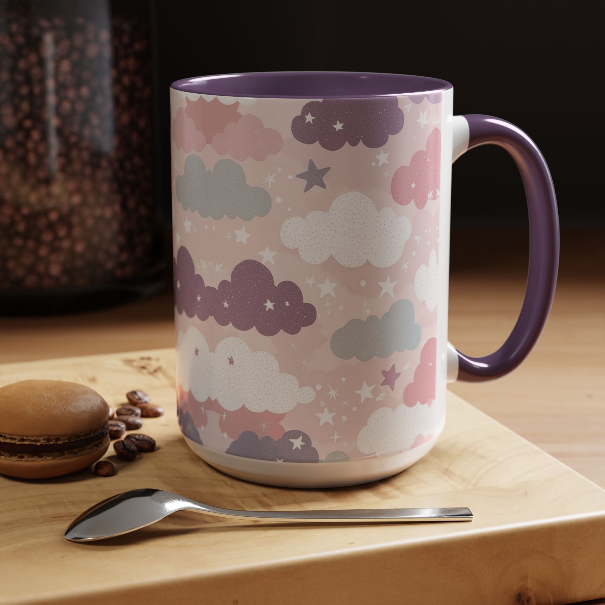 Pastel Cloud Pattern Coffee Mug | Cute Stars and Clouds Design