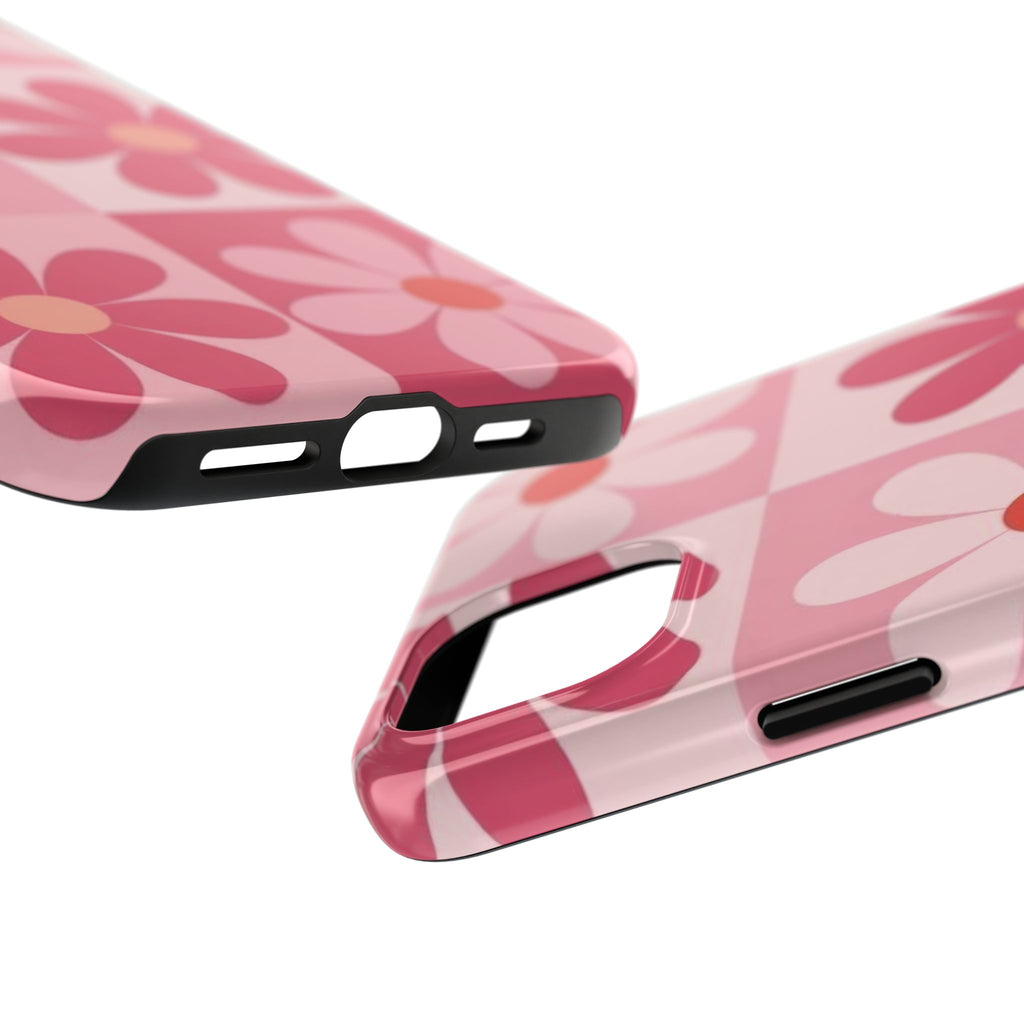 Pink Retro Daisy Phone Case — Tough Shockproof Floral iPhone Cover