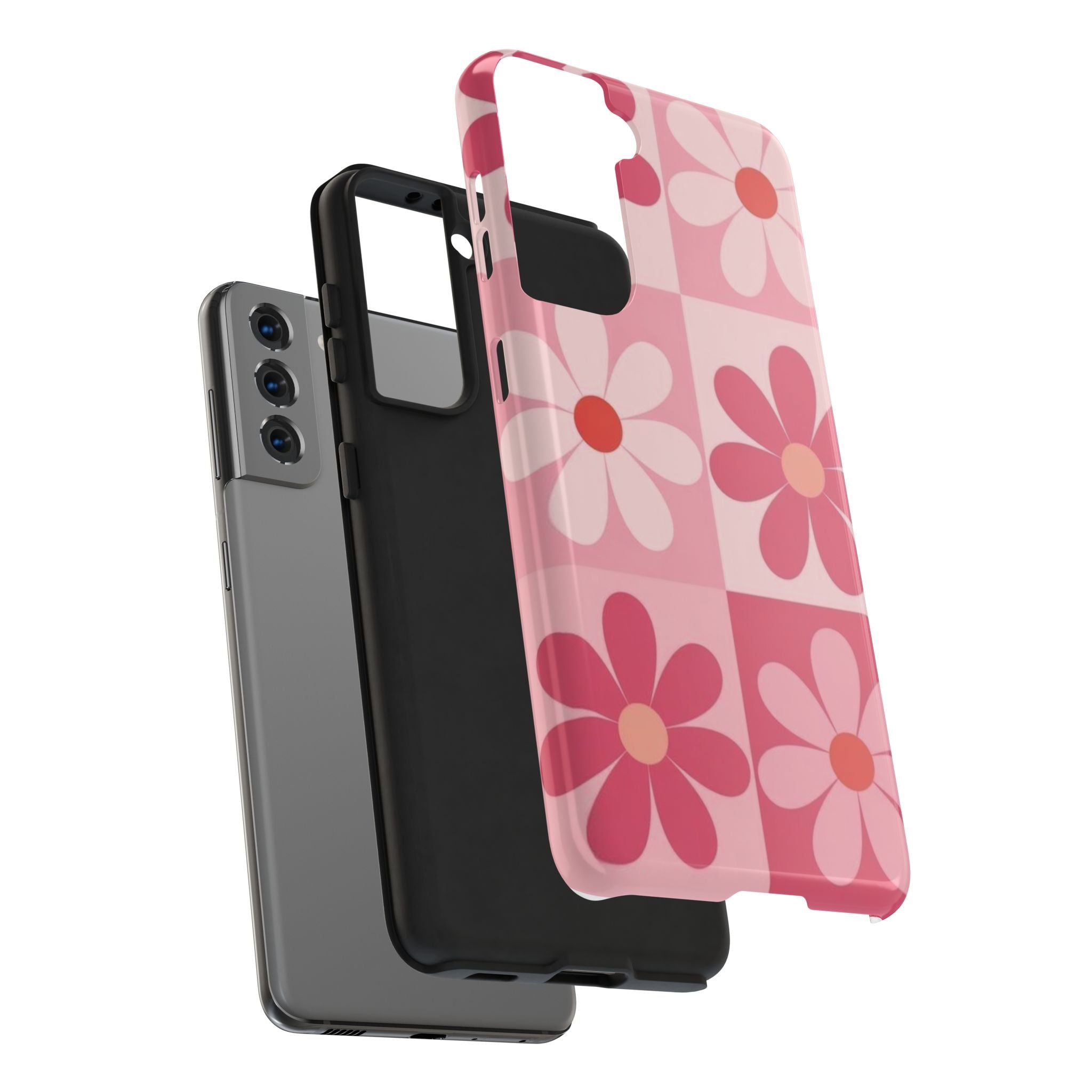 Pink Retro Daisy Phone Case — Tough Shockproof Floral iPhone Cover