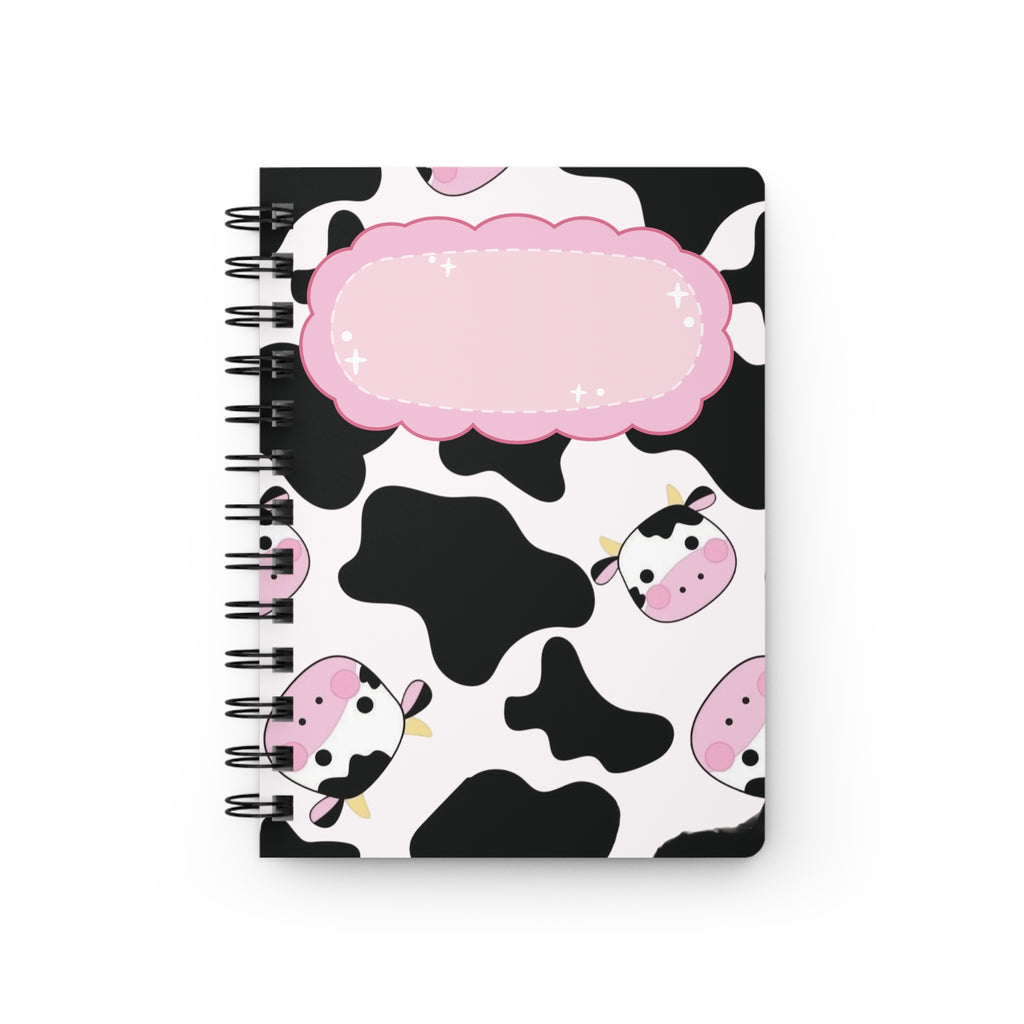 Pink Cow Pattern Spiral Notebook | Cute Cow Faces, Black Cowhide Spots