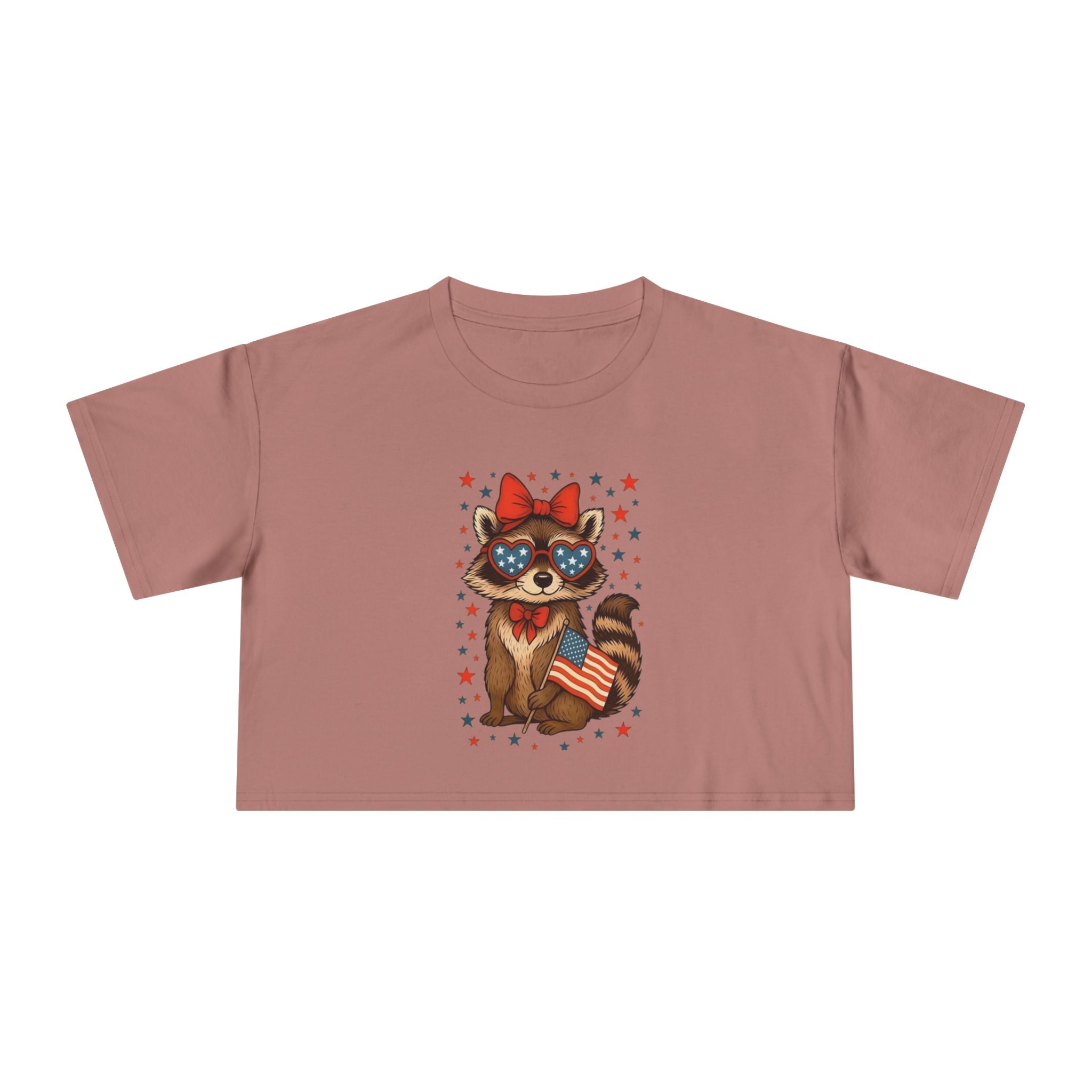 Patriotic Raccoon Heart Crop Tee | 4th of July Stars & Stripes