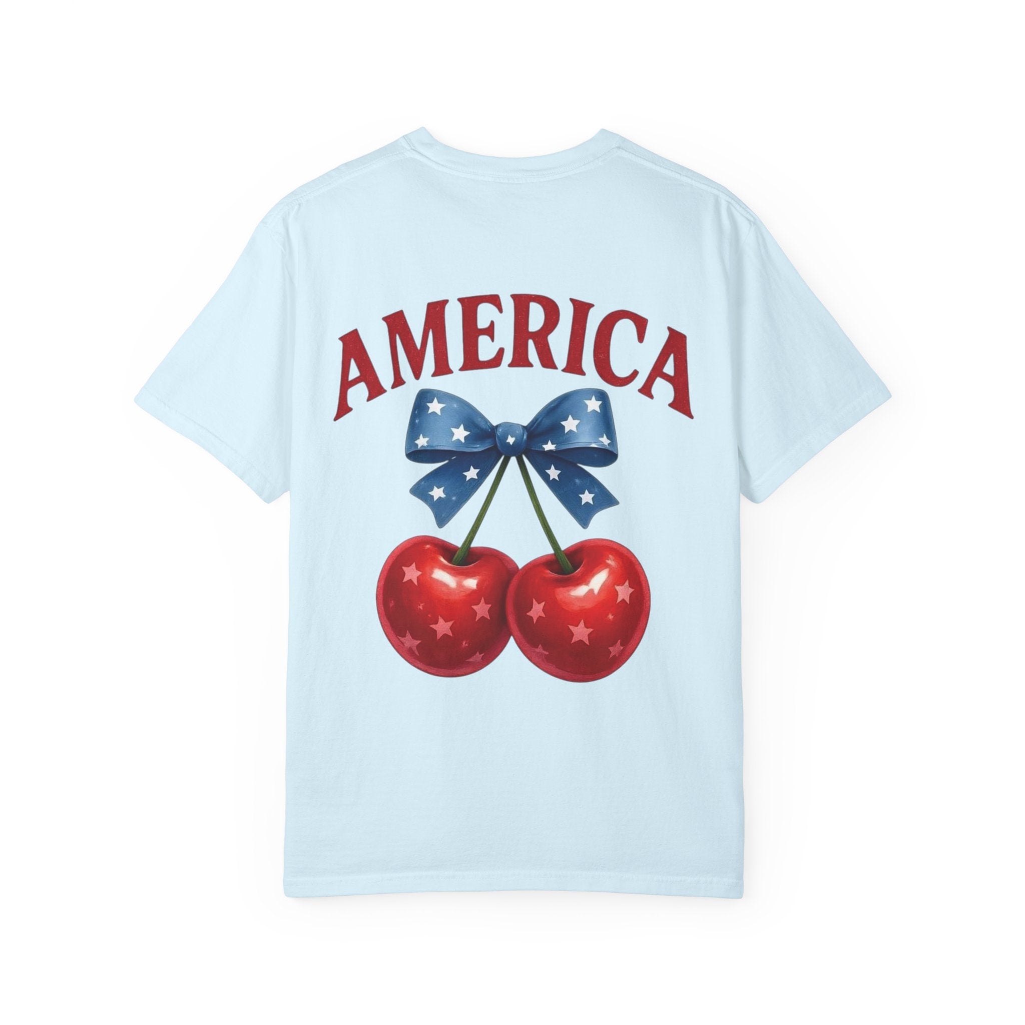 America Cherry Bow T-shirt | Patriotic Stars & Stripes Cherry Design