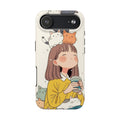 Girl with Cats Phone Case | Cute Cat Stack Illustration