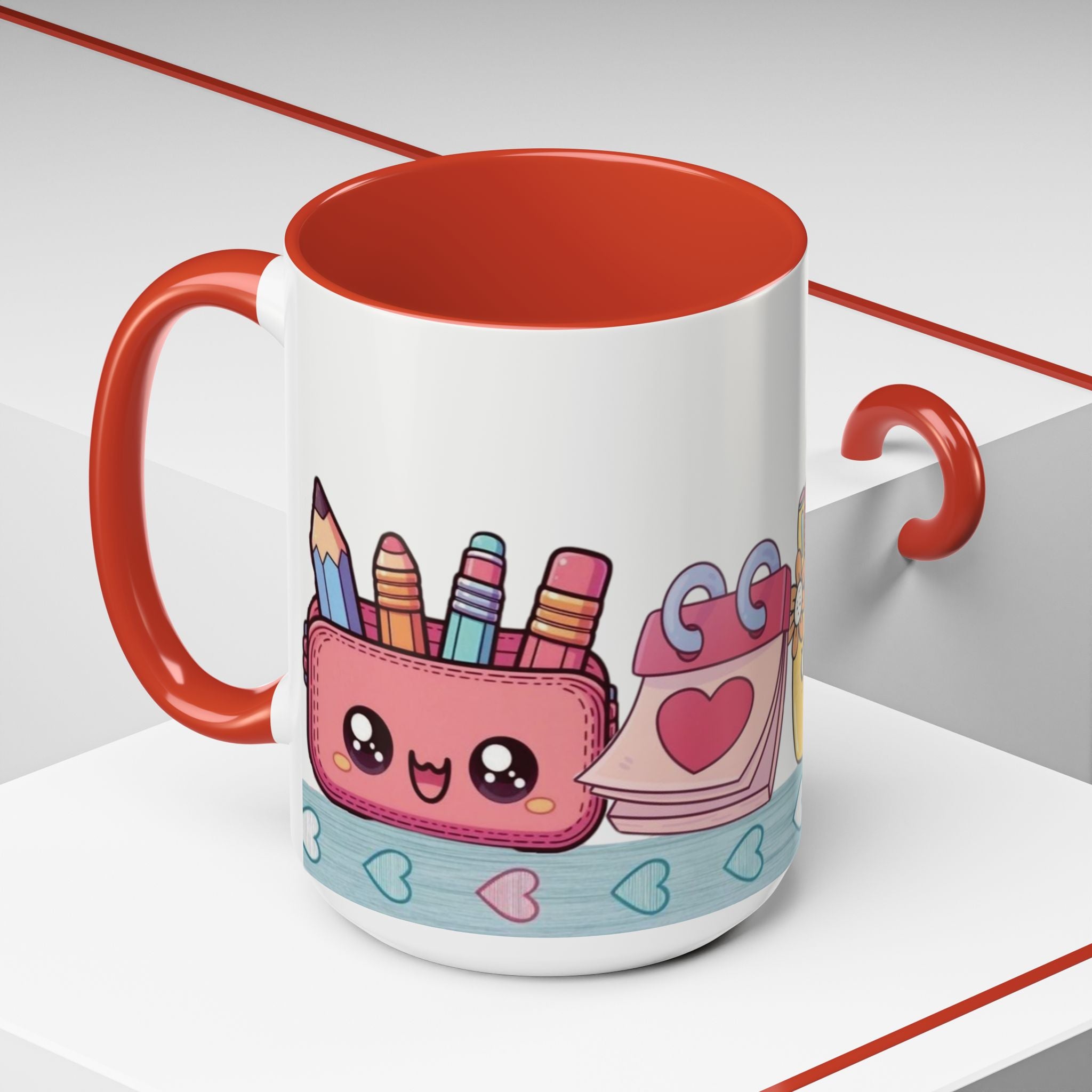 Cute Teacher Desk Accent Coffee Mug — Kawaii School Supplies Design