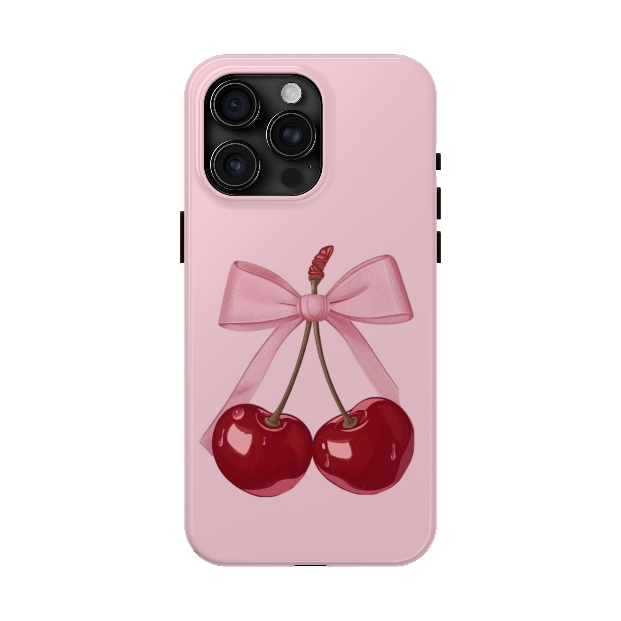 Pink Cherry Tough Phone Case — Cute Bow Cherry Protective Phone Cover