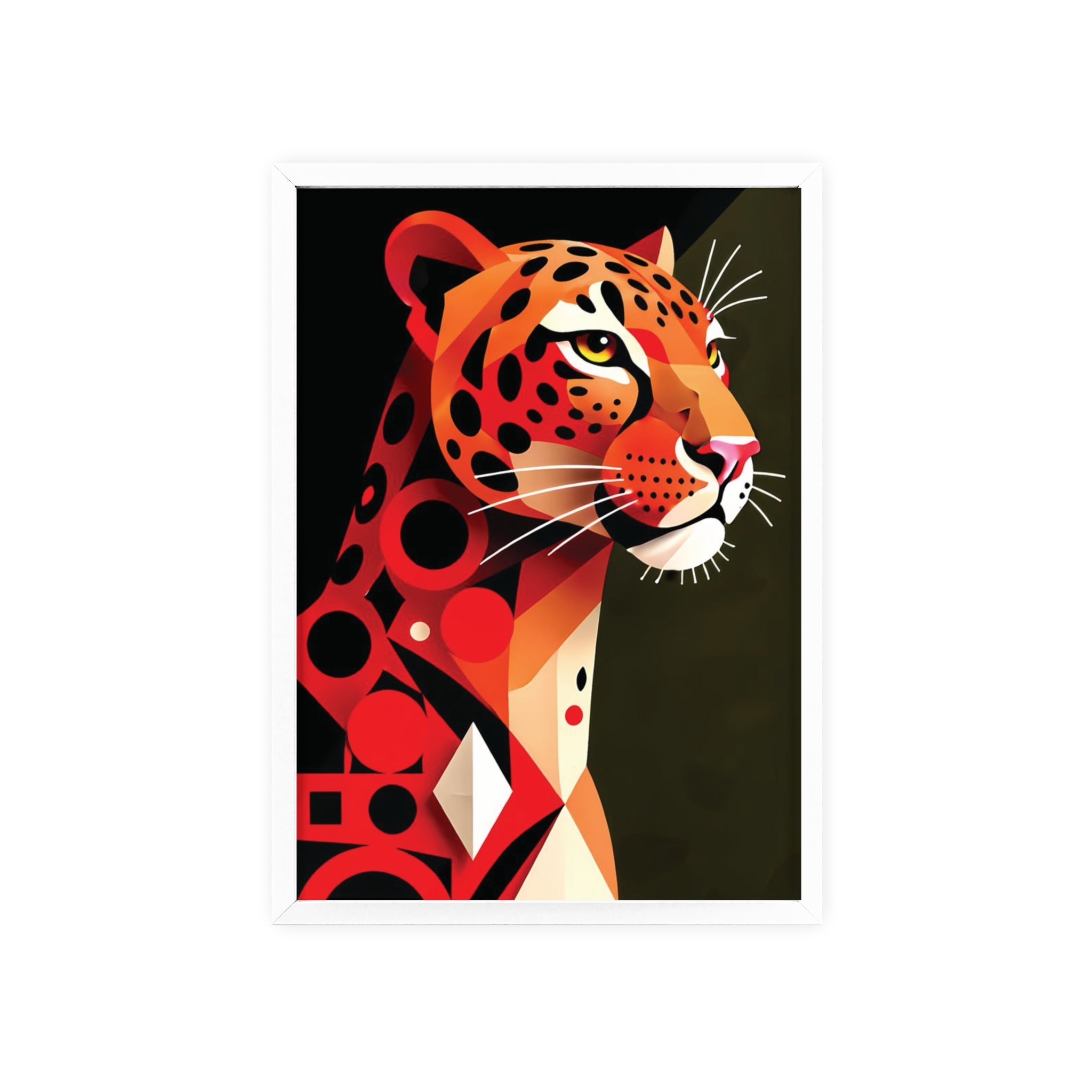 Geometric Leopard Art Poster with Wooden Frame — Bold Wildlife Wall Decor