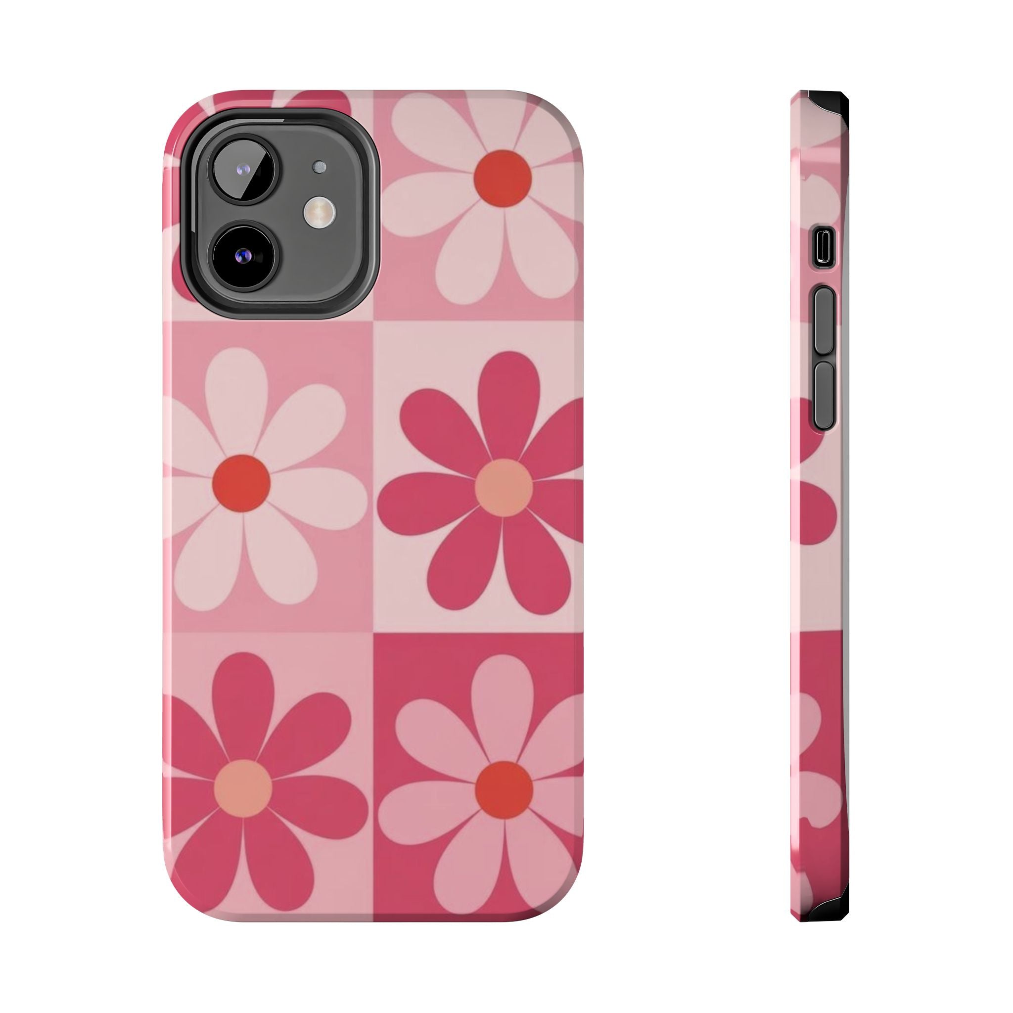 Pink Retro Daisy Phone Case — Tough Shockproof Floral iPhone Cover
