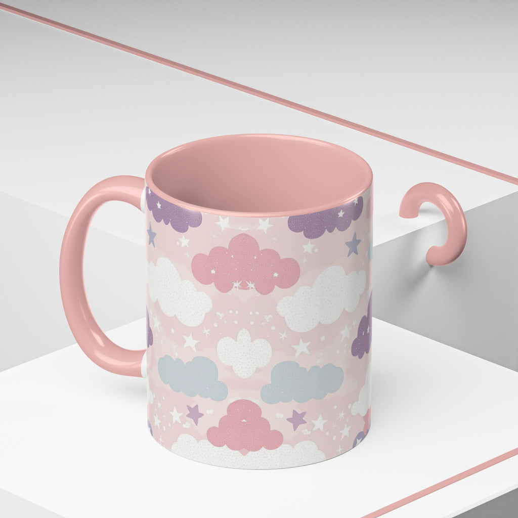 Pastel Cloud Pattern Coffee Mug | Cute Stars and Clouds Design
