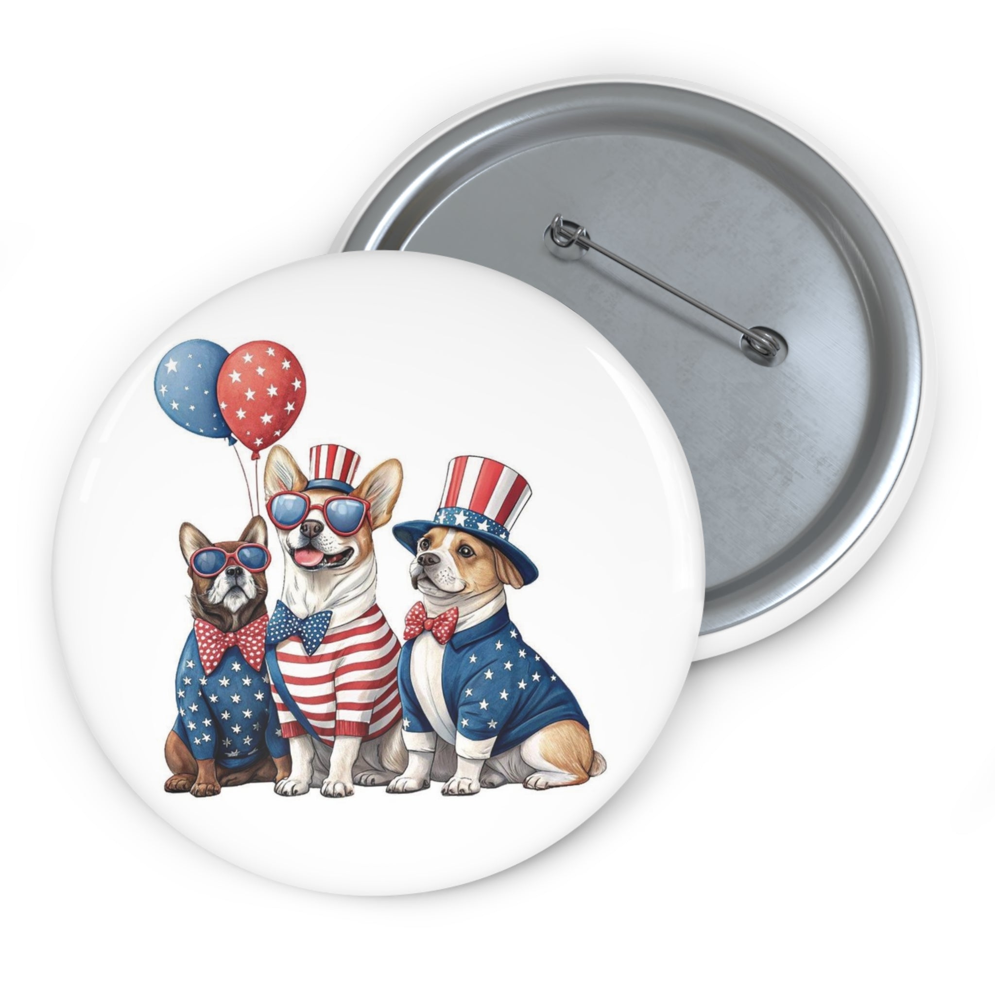 Patriotic Dogs Pin Button | 4th of July Puppy Flag Badge