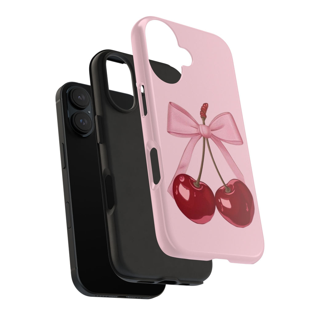 Pink Cherry Tough Phone Case — Cute Bow Cherry Protective Phone Cover