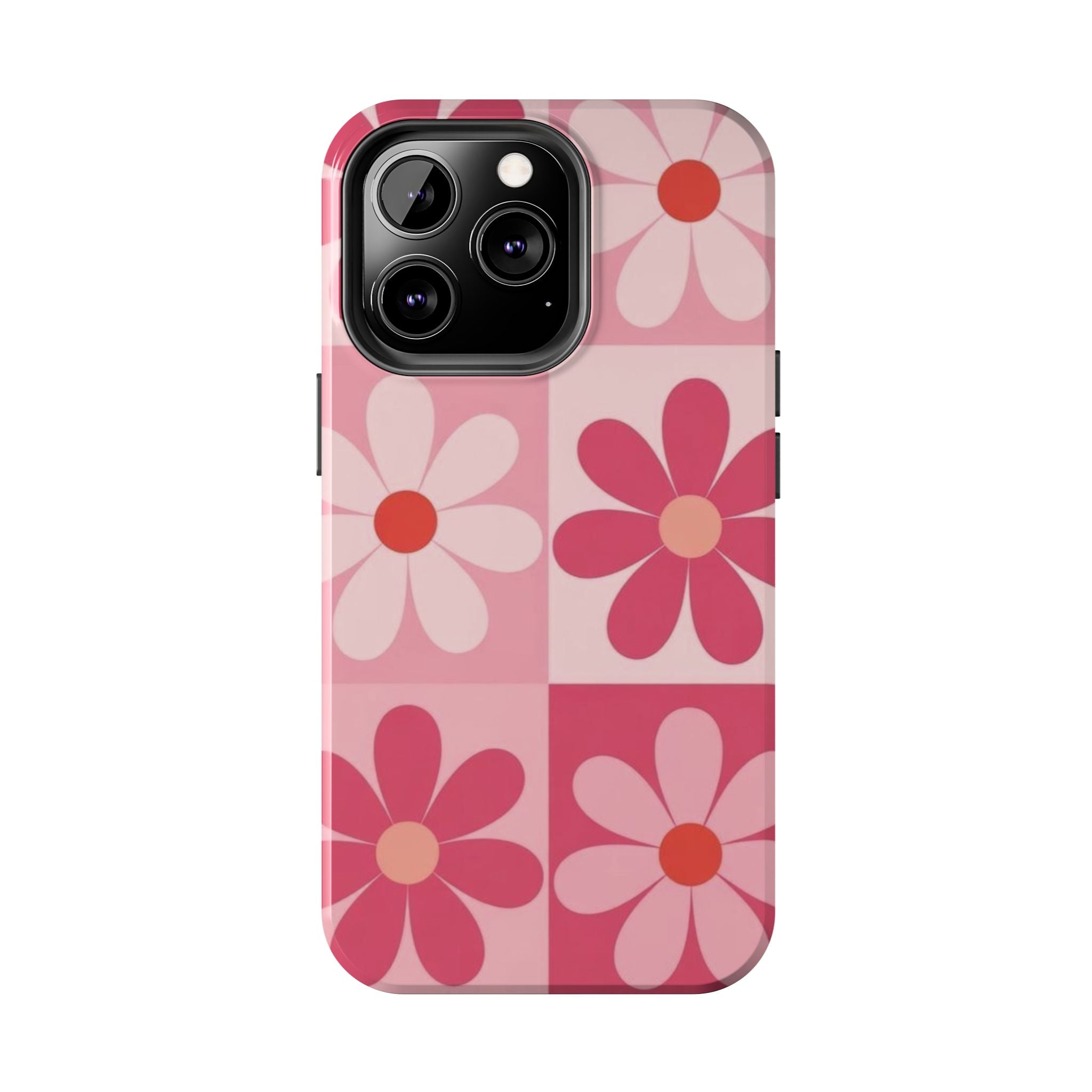 Pink Retro Daisy Phone Case — Tough Shockproof Floral iPhone Cover