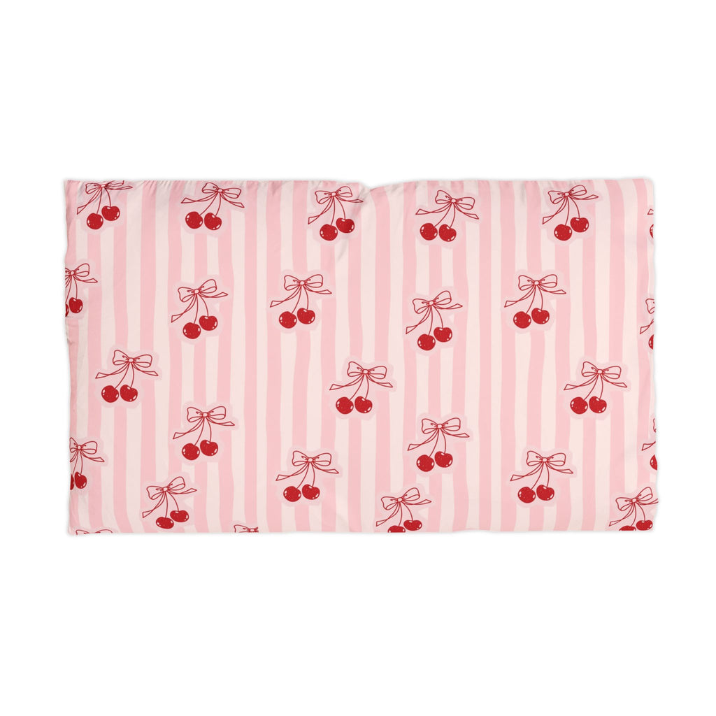 Cherry Bow Microfiber Pillowcase - Pink Striped Decorative Pillowcase