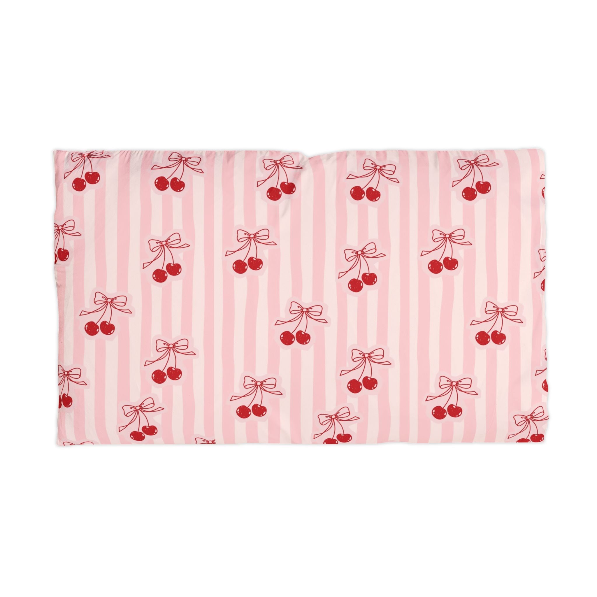 Cherry Bow Microfiber Pillowcase - Pink Striped Decorative Pillowcase