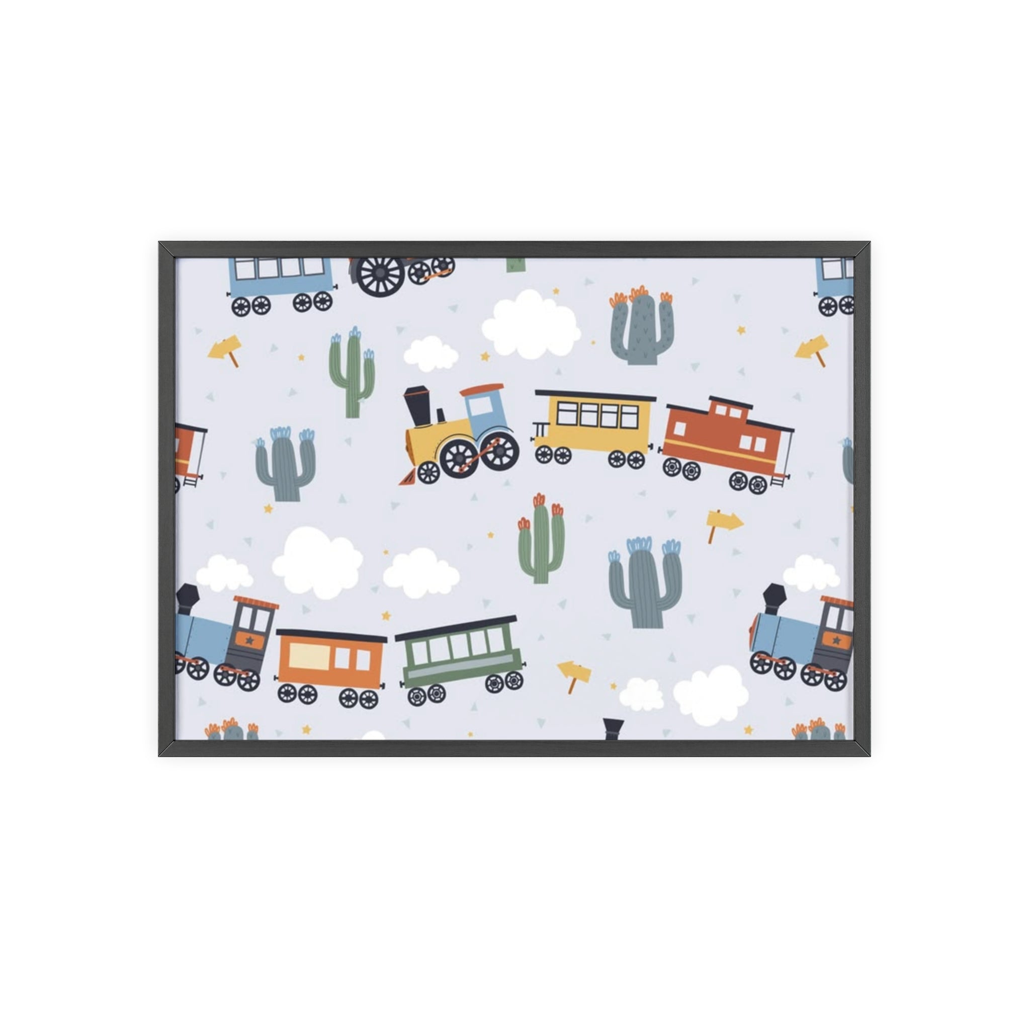 Kids' Train Poster with Wooden Frame — Nursery Wall Art, Playroom Decor