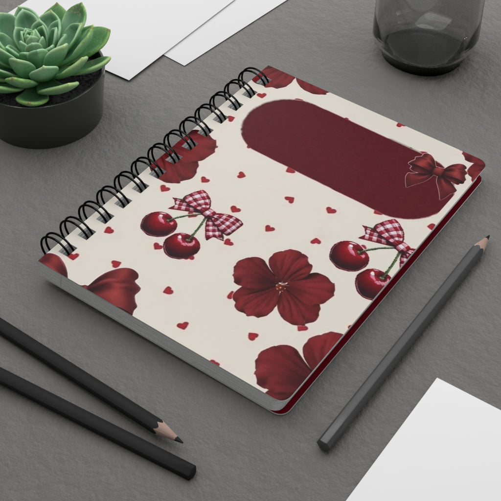 Kawaii Brown-Haired Girl Spiral Journal | Cherry Floral Pattern Spiral Journal