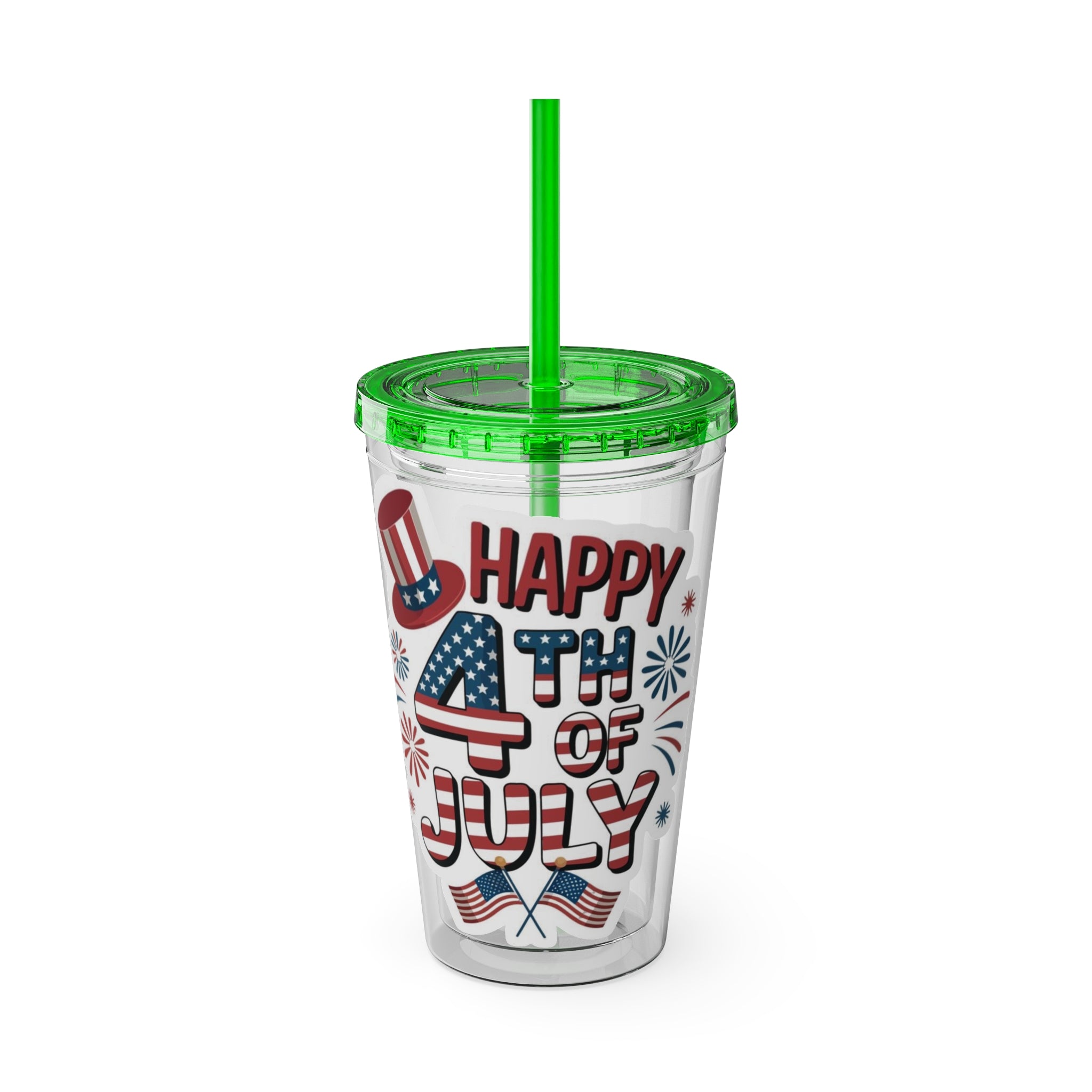 Happy 4th of July Tumbler | 16oz Straw Cup, Patriotic Fireworks Flag Design