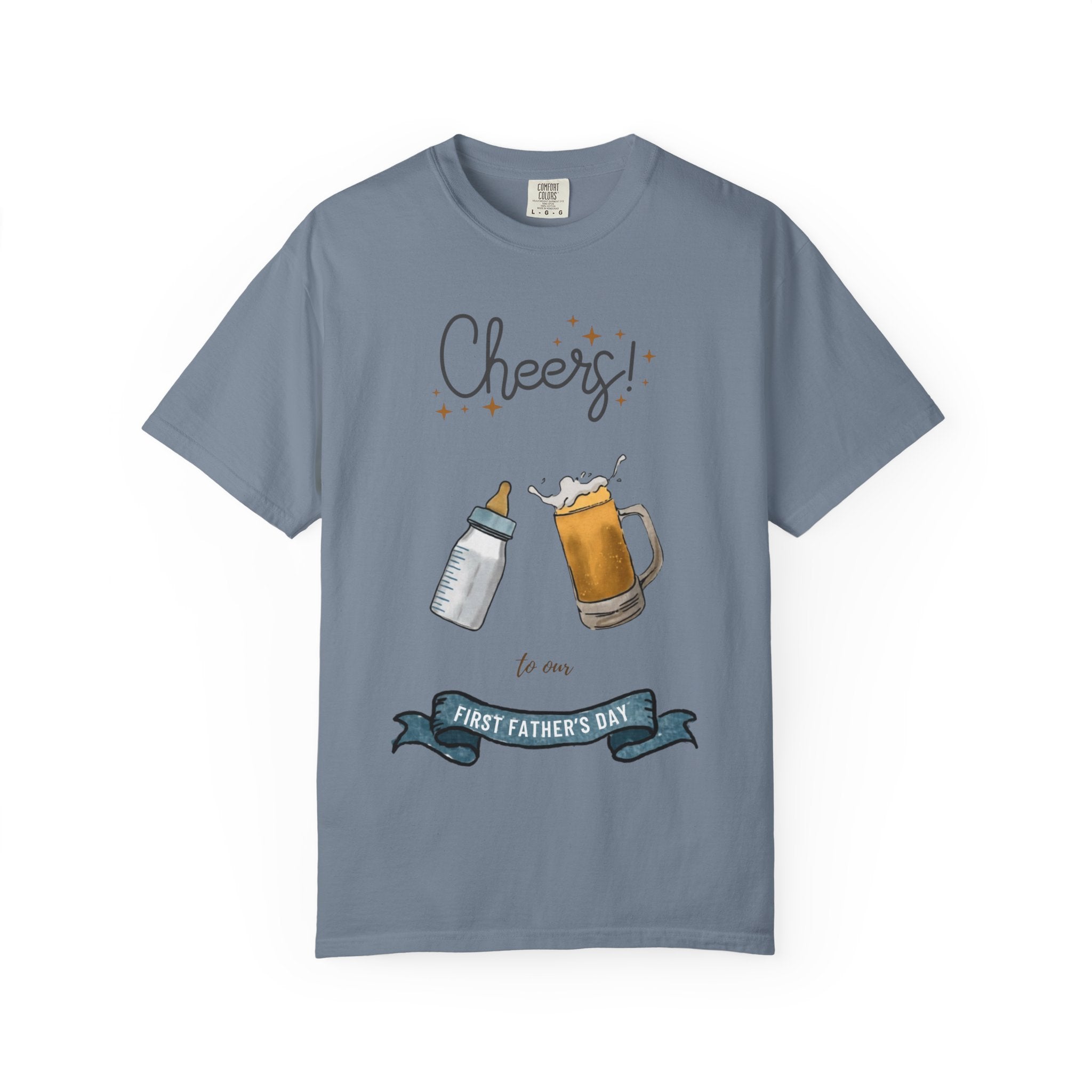 Cheers! Baby Bottle and Beer Mug First Father's Day T-Shirt | New Dad Tee