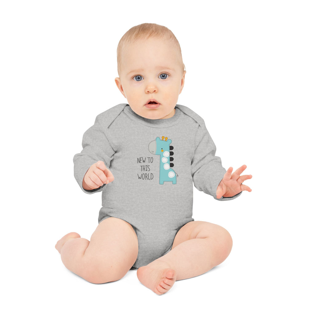 New to This World Baby Bodysuit — Organic Long-Sleeve Giraffe Baby Onesie
