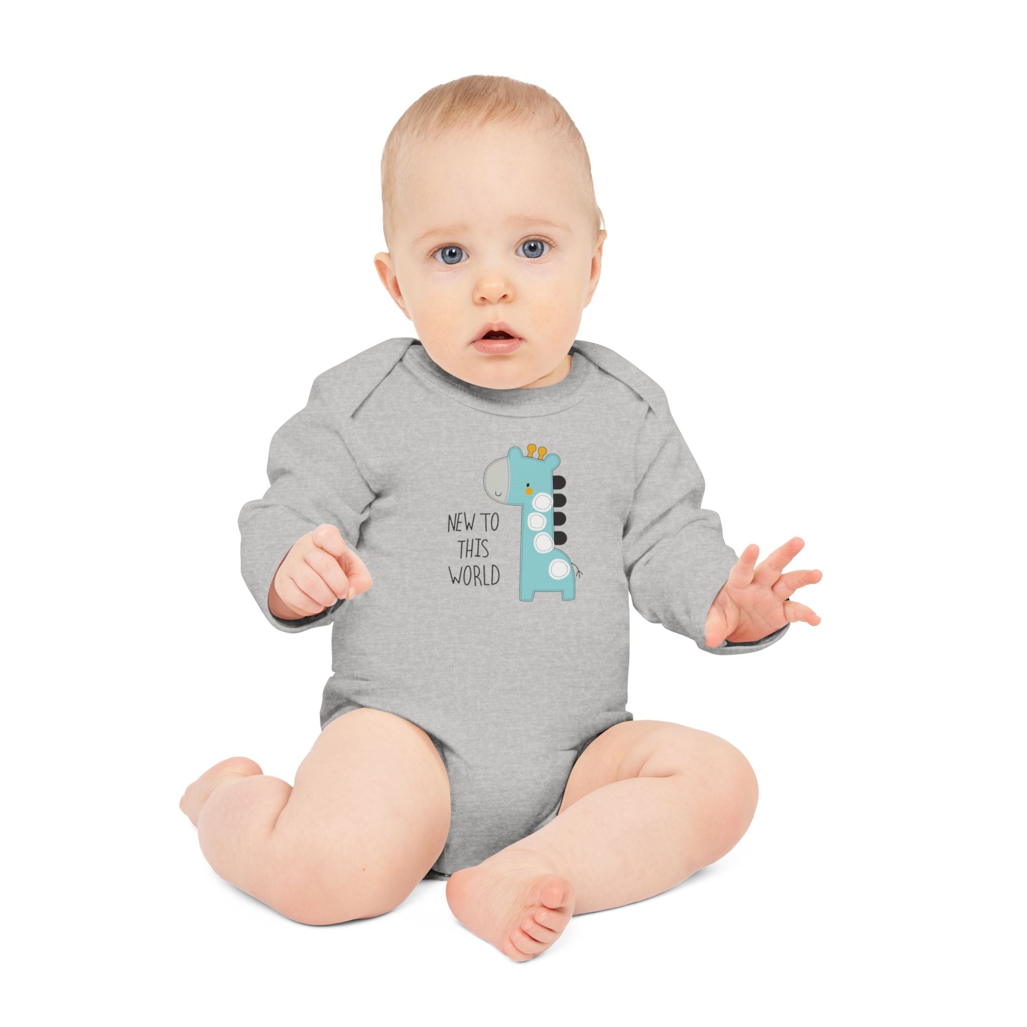 New to This World Baby Bodysuit — Organic Long-Sleeve Giraffe Baby Onesie