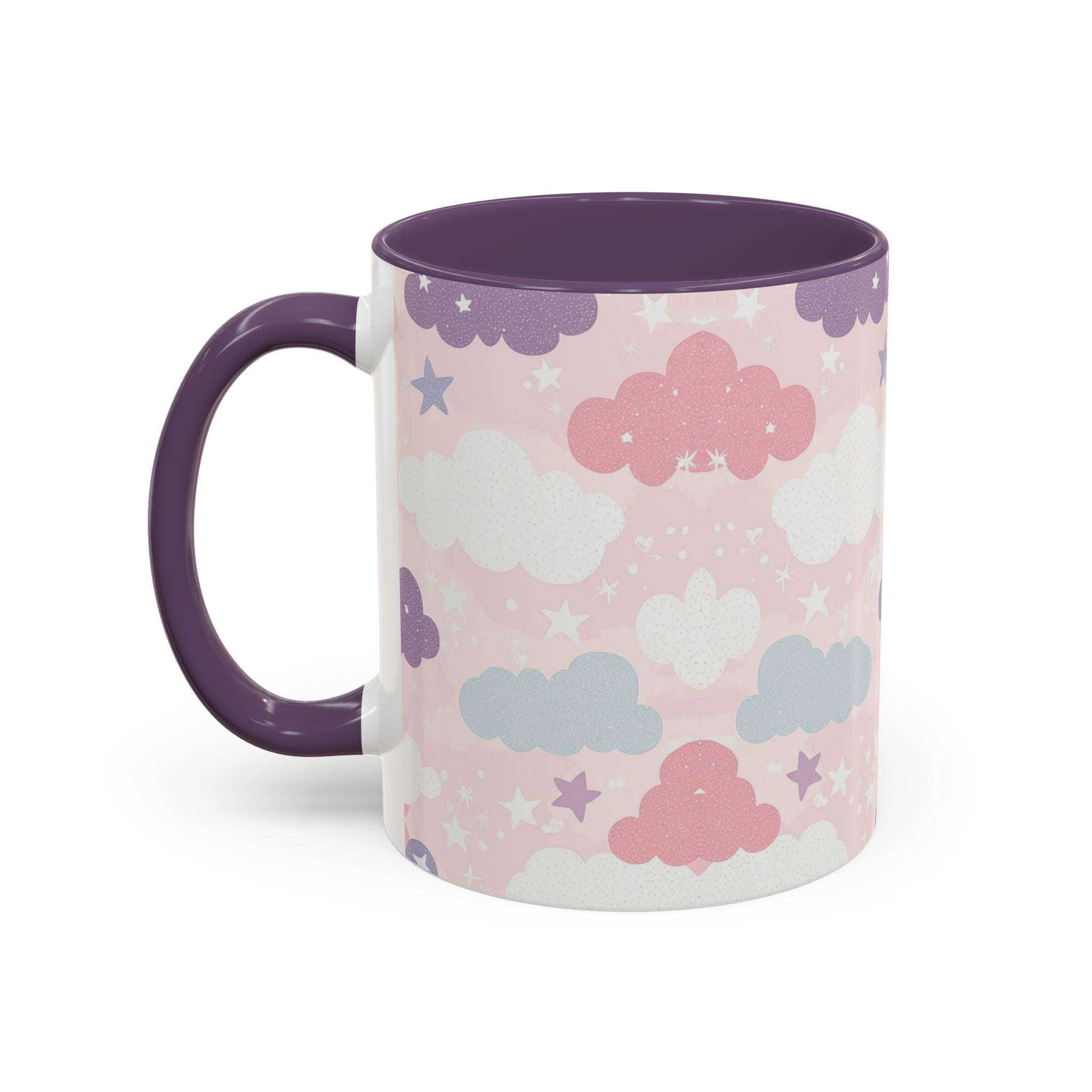 Pastel Cloud Pattern Coffee Mug | Cute Stars and Clouds Design