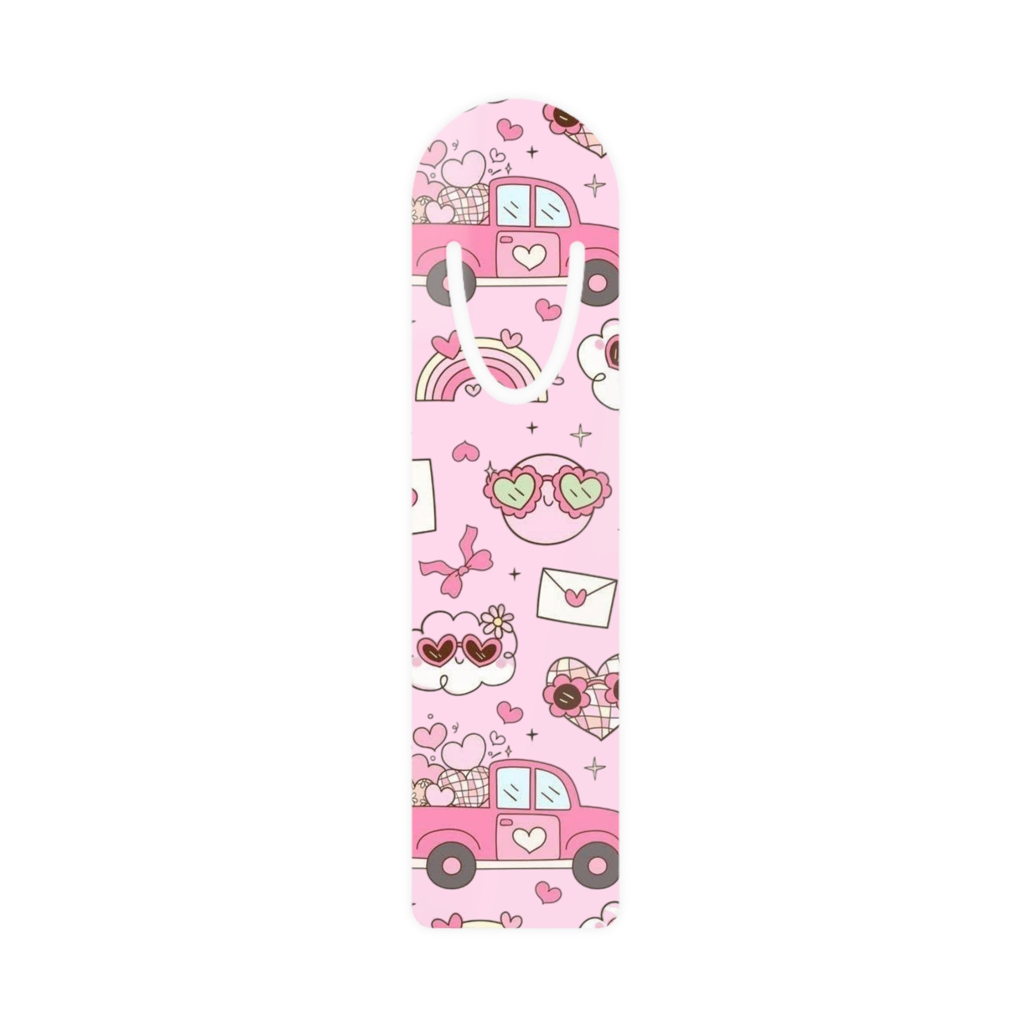 Pink Valentine Bookmark — Cute Love Truck & Hearts Reading Ribbon