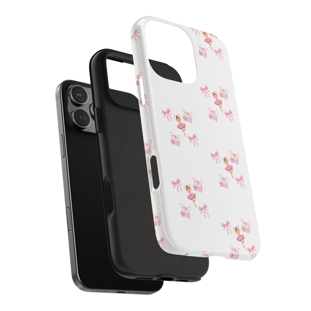 Pink Ballet Pattern Tough Phone Case — Cute Ballerina & Ribbon Design