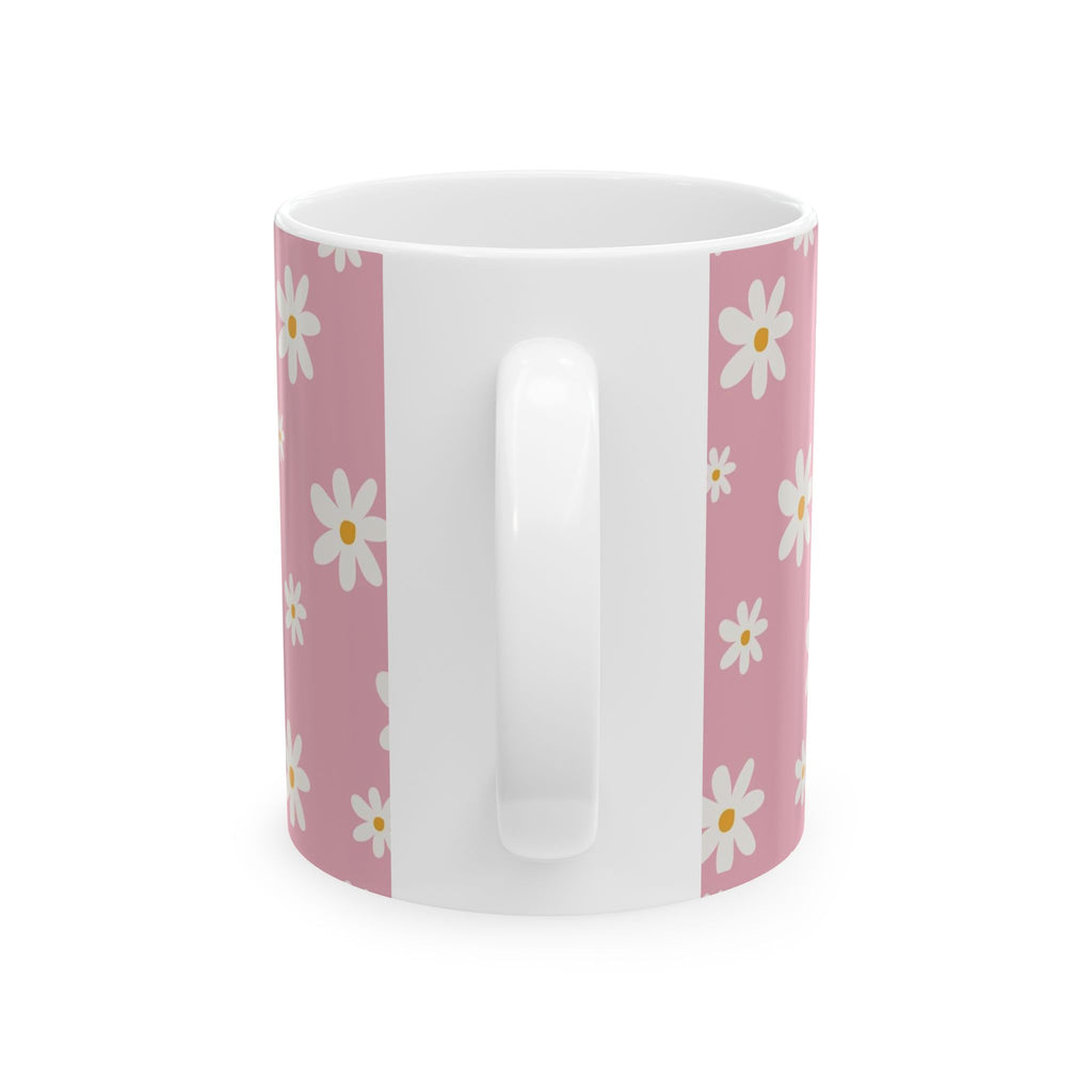 Pink Daisy Pattern Ceramic Mug — Floral 11oz & 15oz Coffee Cup