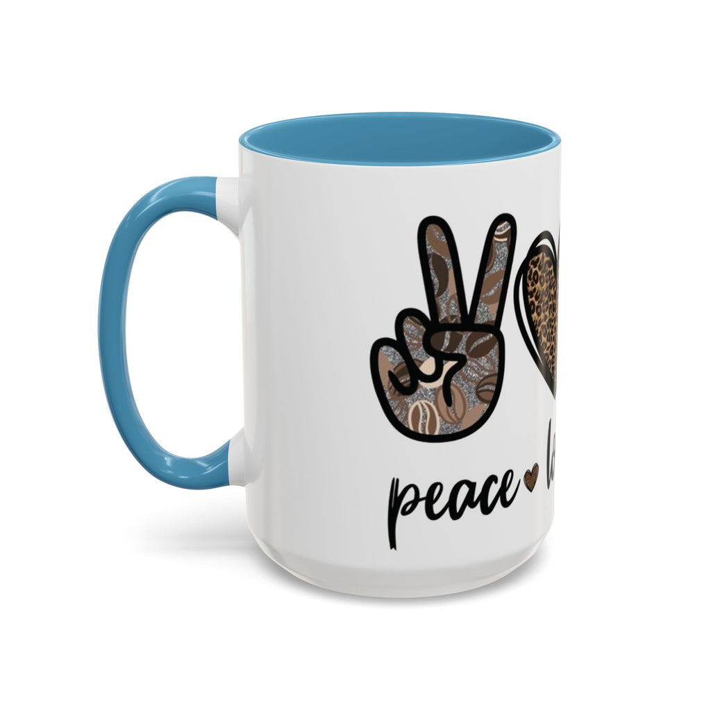 Coffee Love Accent Mug — Leopard Print Peace, Heart & Coffee Design (11/15oz)