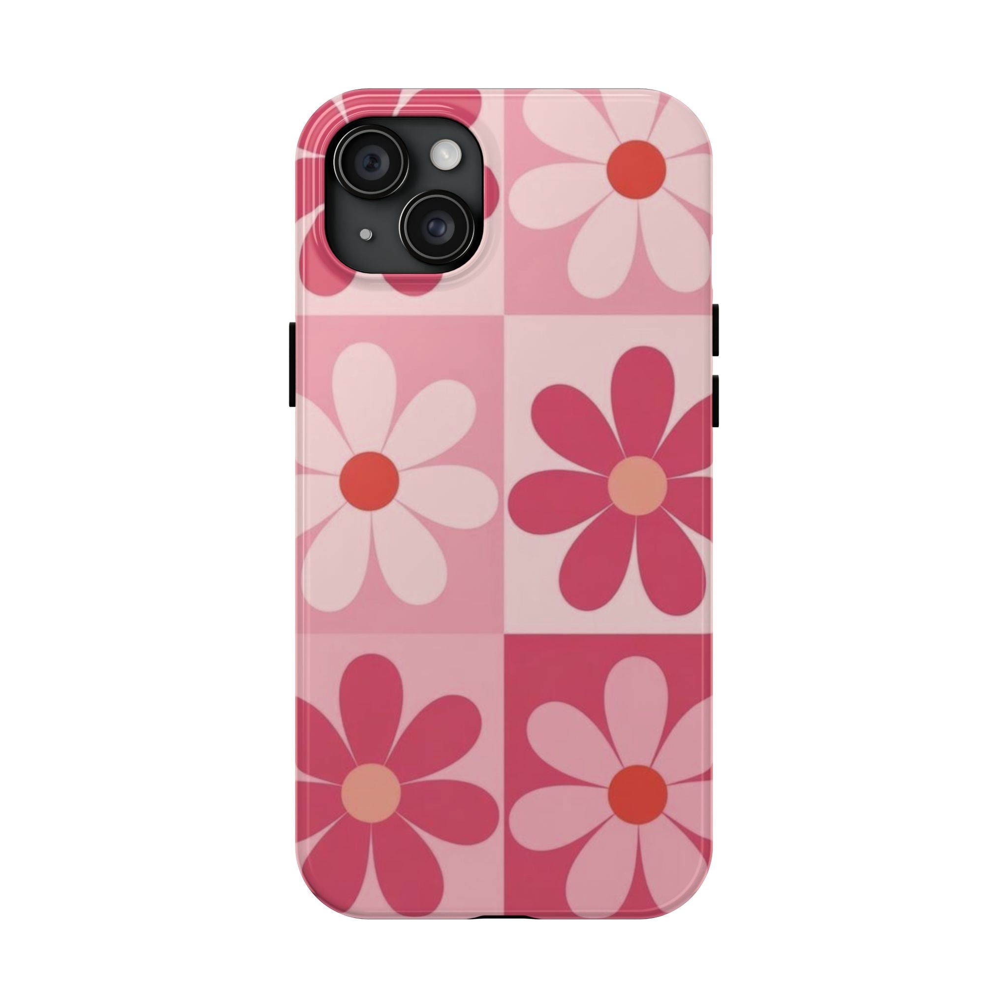 Pink Retro Daisy Phone Case — Tough Shockproof Floral iPhone Cover