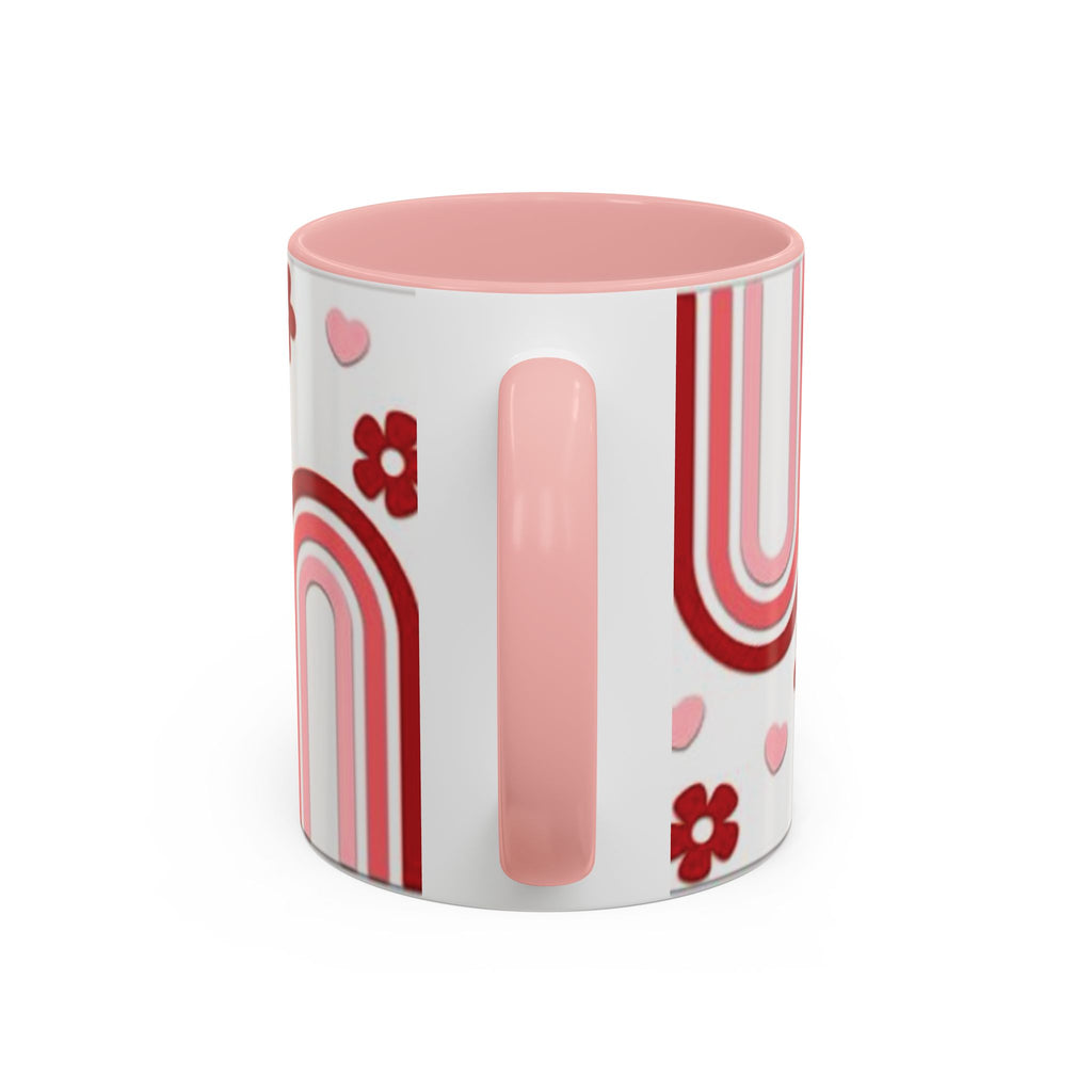 Retro Pink Rainbow Hearts and Flowers Accent Mug | 11oz or 15oz