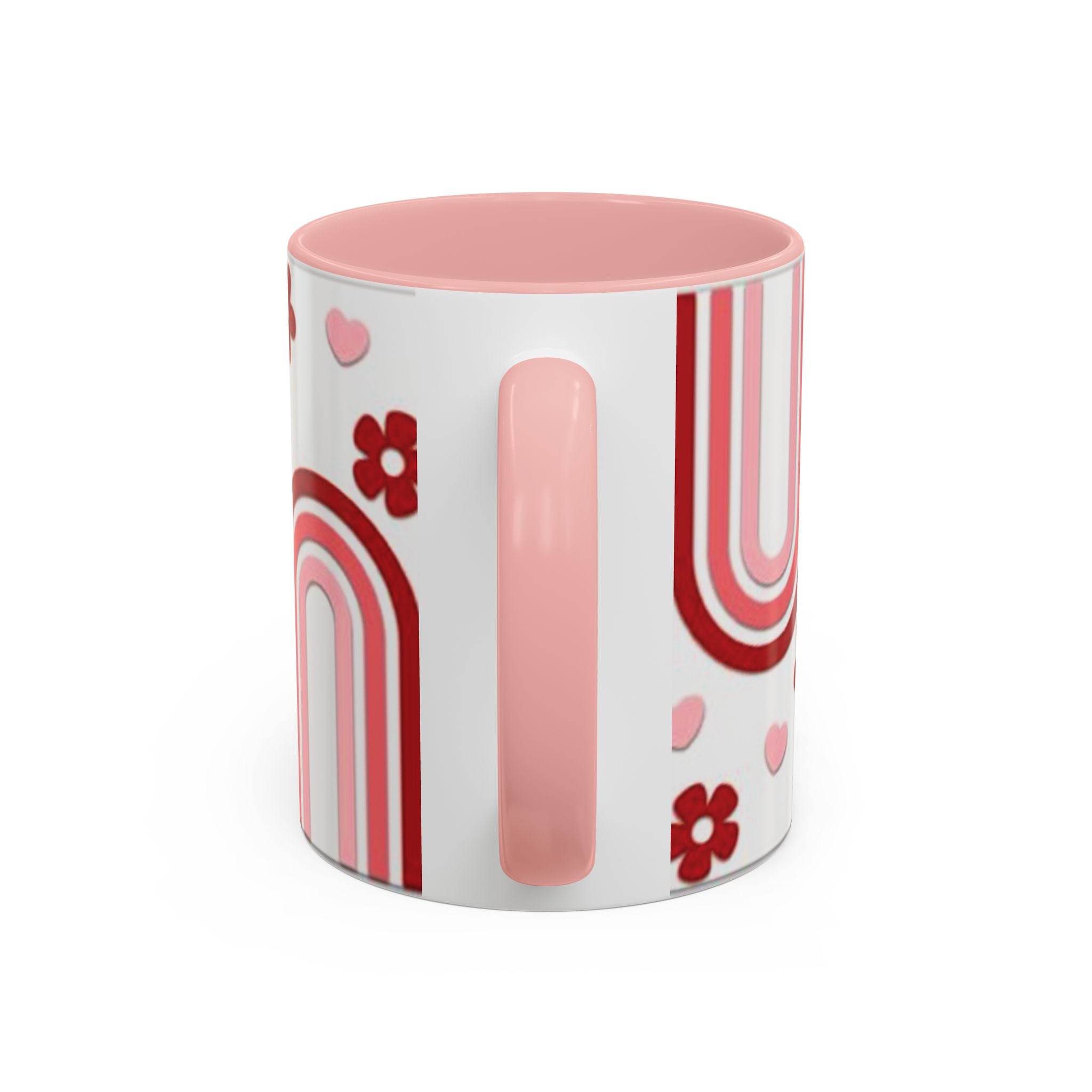 Retro Pink Rainbow Hearts and Flowers Accent Mug | 11oz or 15oz