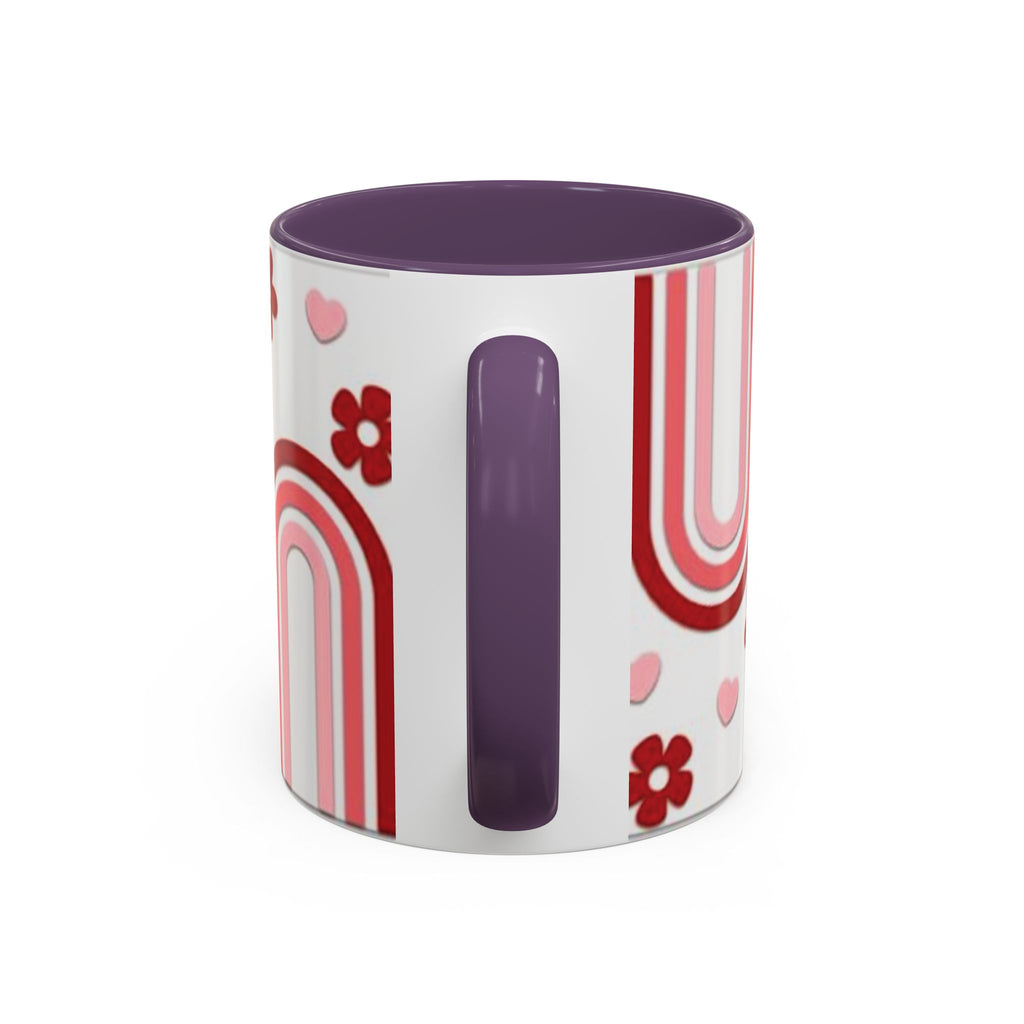 Retro Pink Rainbow Hearts and Flowers Accent Mug | 11oz or 15oz