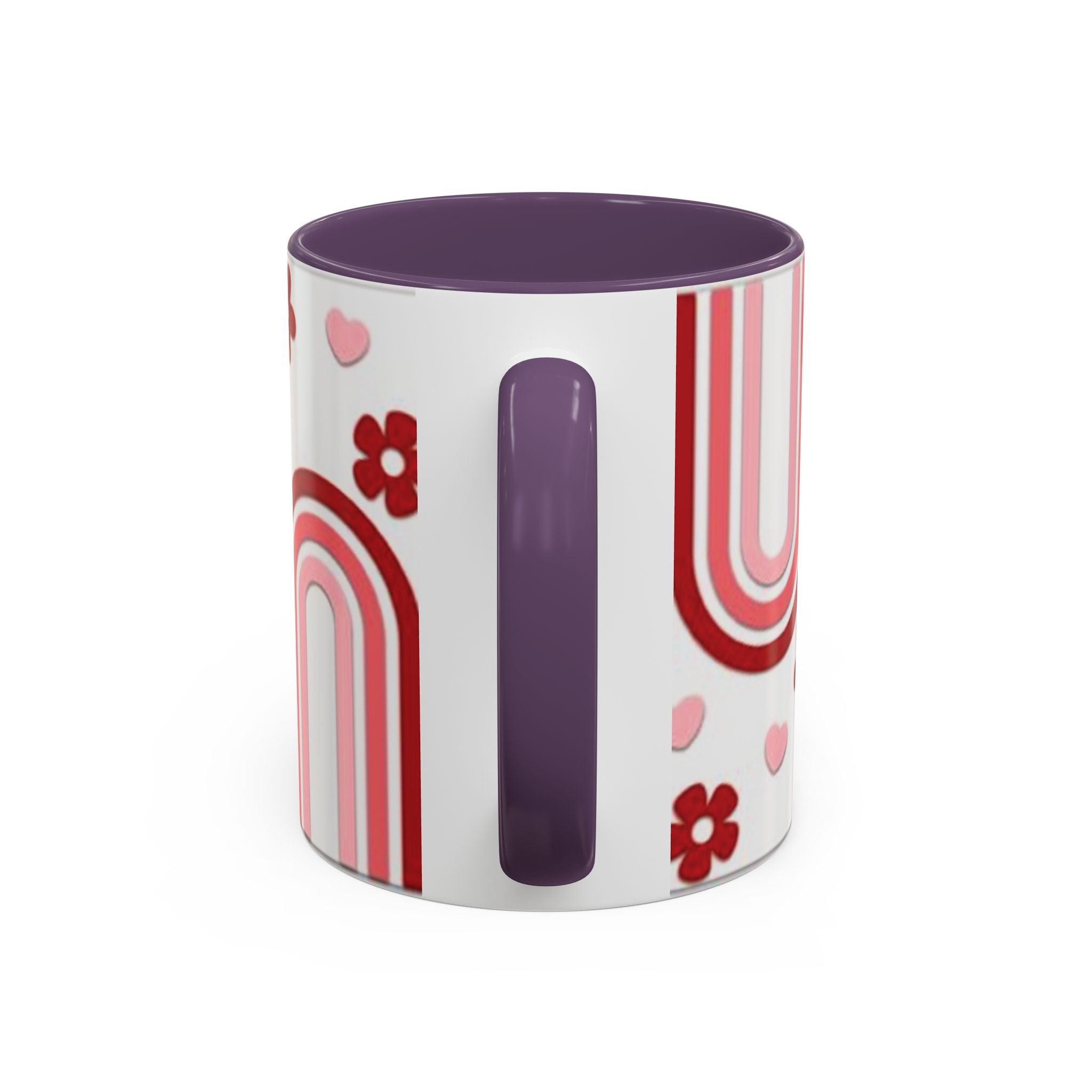 Retro Pink Rainbow Hearts and Flowers Accent Mug | 11oz or 15oz