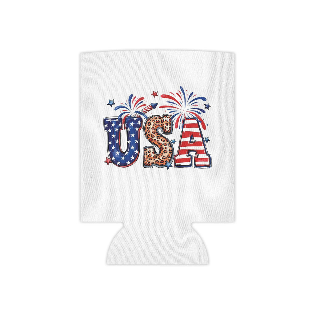 Patriotic USA Letters Can Cooler | American Flag Fireworks