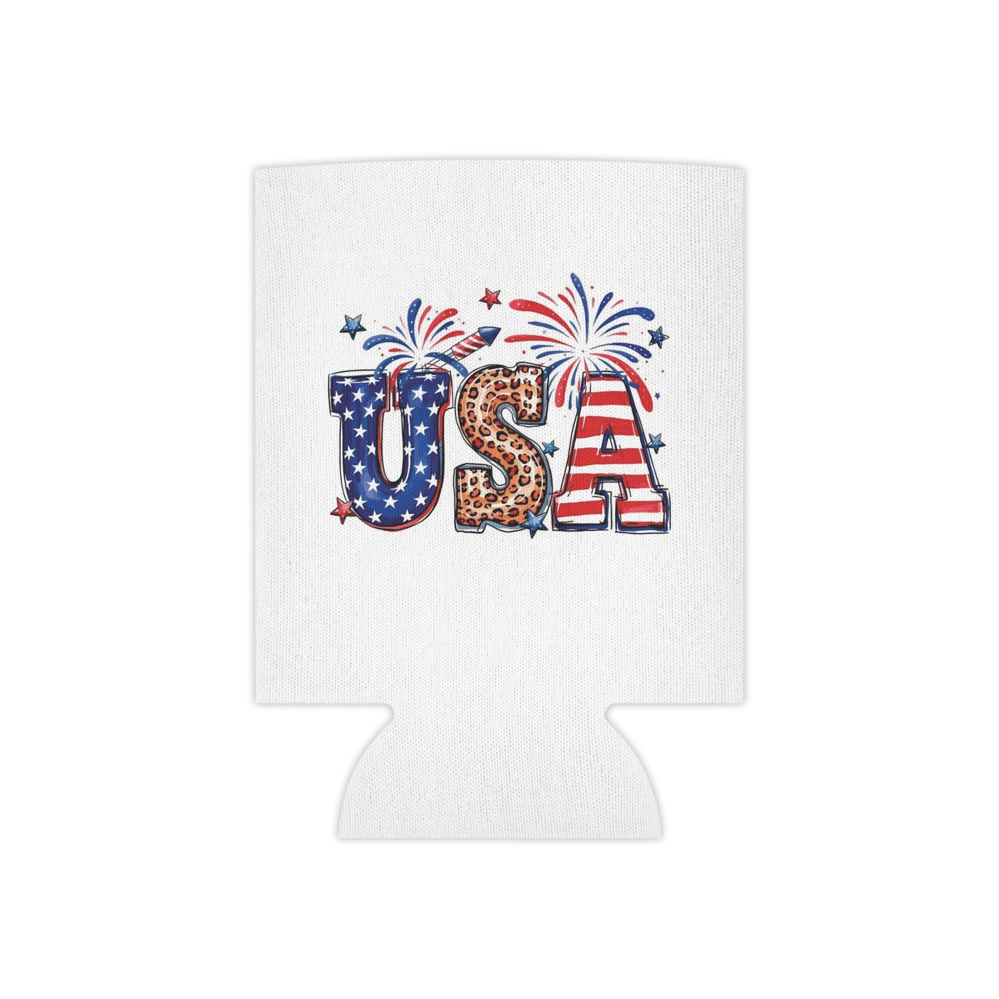 Patriotic USA Letters Can Cooler | American Flag Fireworks