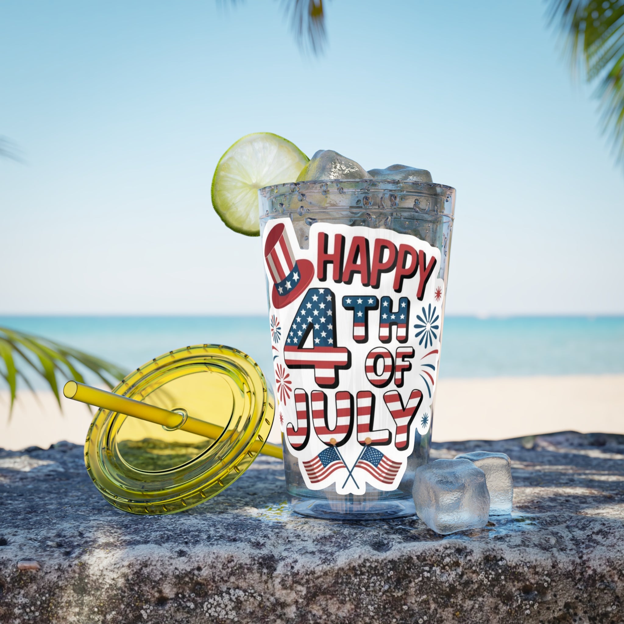 Happy 4th of July Tumbler | 16oz Straw Cup, Patriotic Fireworks Flag Design