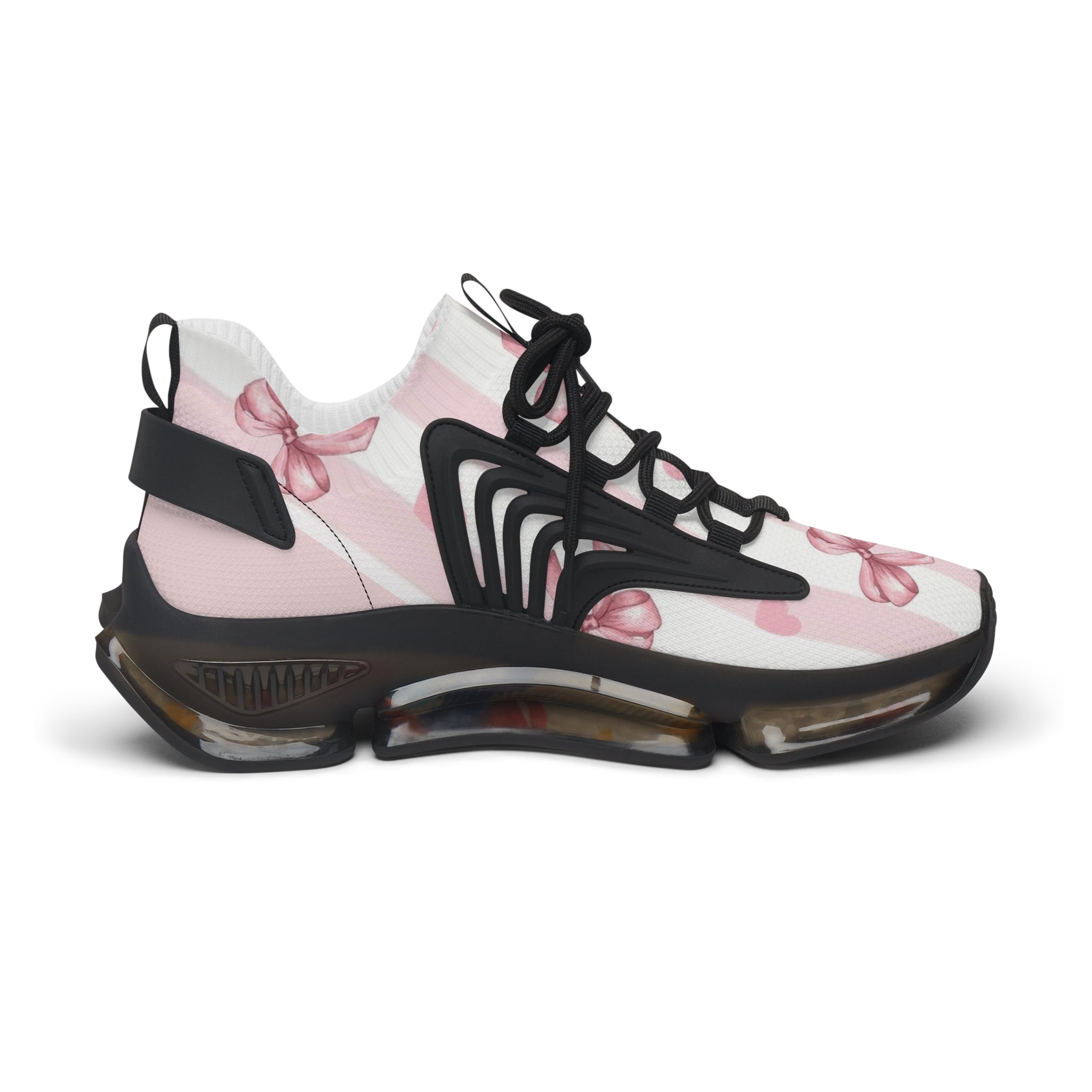 Women’s Mesh Sneakers — Pink Striped Bow Athletic Shoes