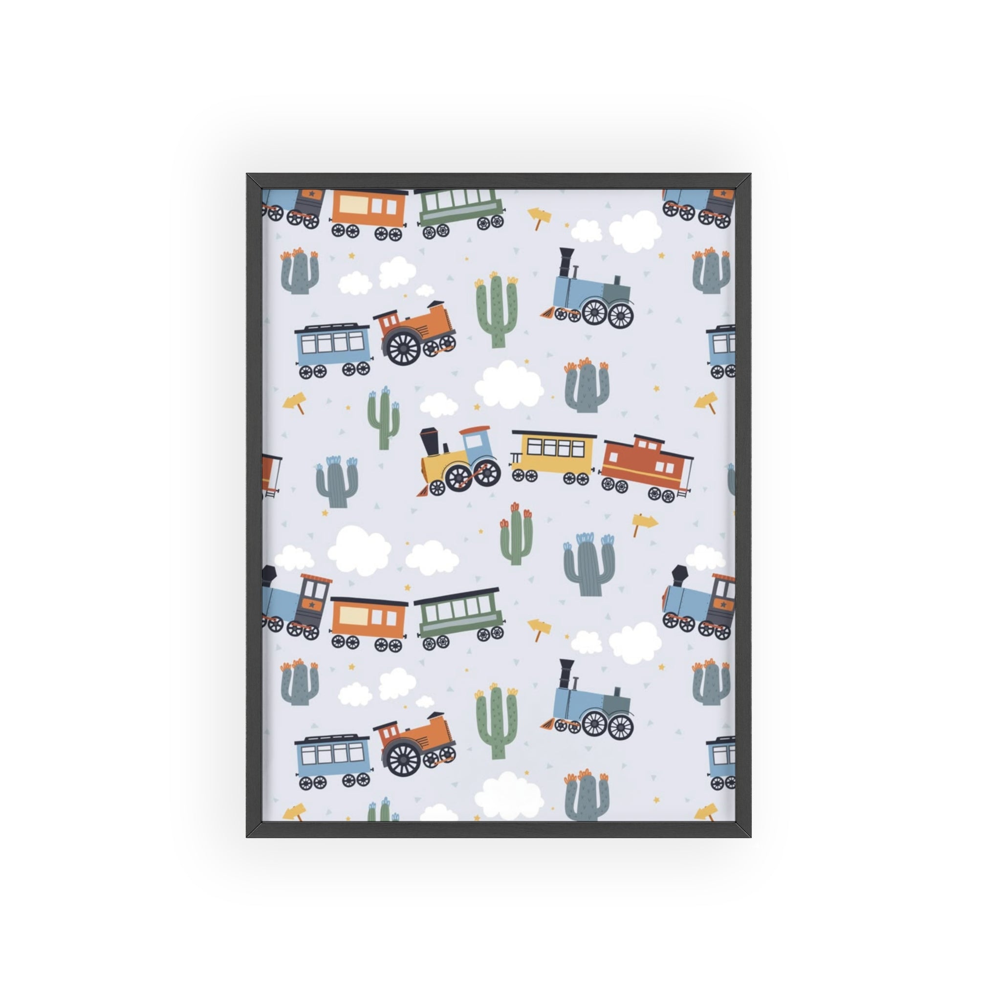 Kids' Train Poster with Wooden Frame — Nursery Wall Art, Playroom Decor